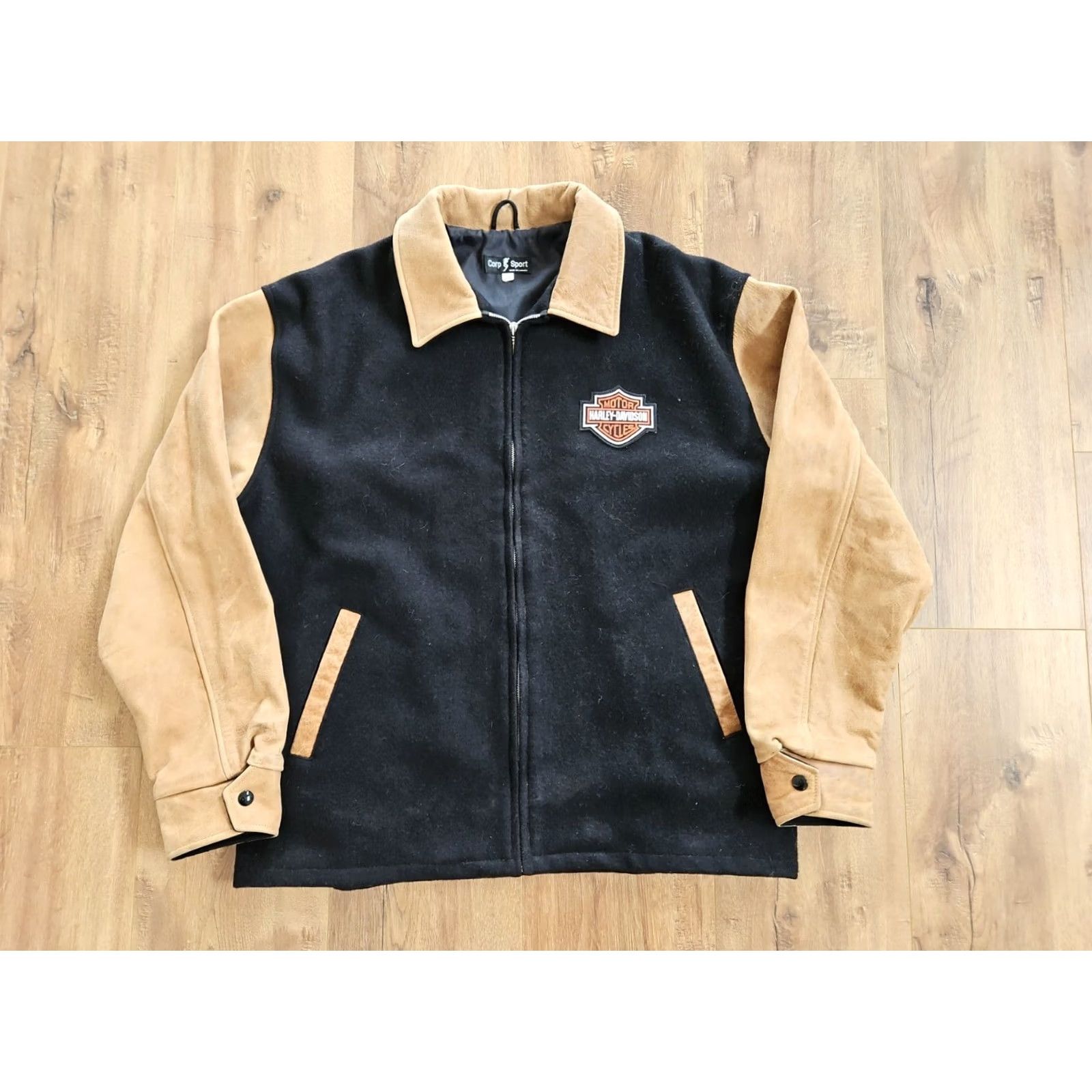 Harley Davidson VINTAGE Harley-Davidson Black Leather Wool Motorcycle Biker JACKET MENS Sz Large Jacket Mens 90s Black Biker Size US L / EU 52-54 / 3 - 2 Thumbnail