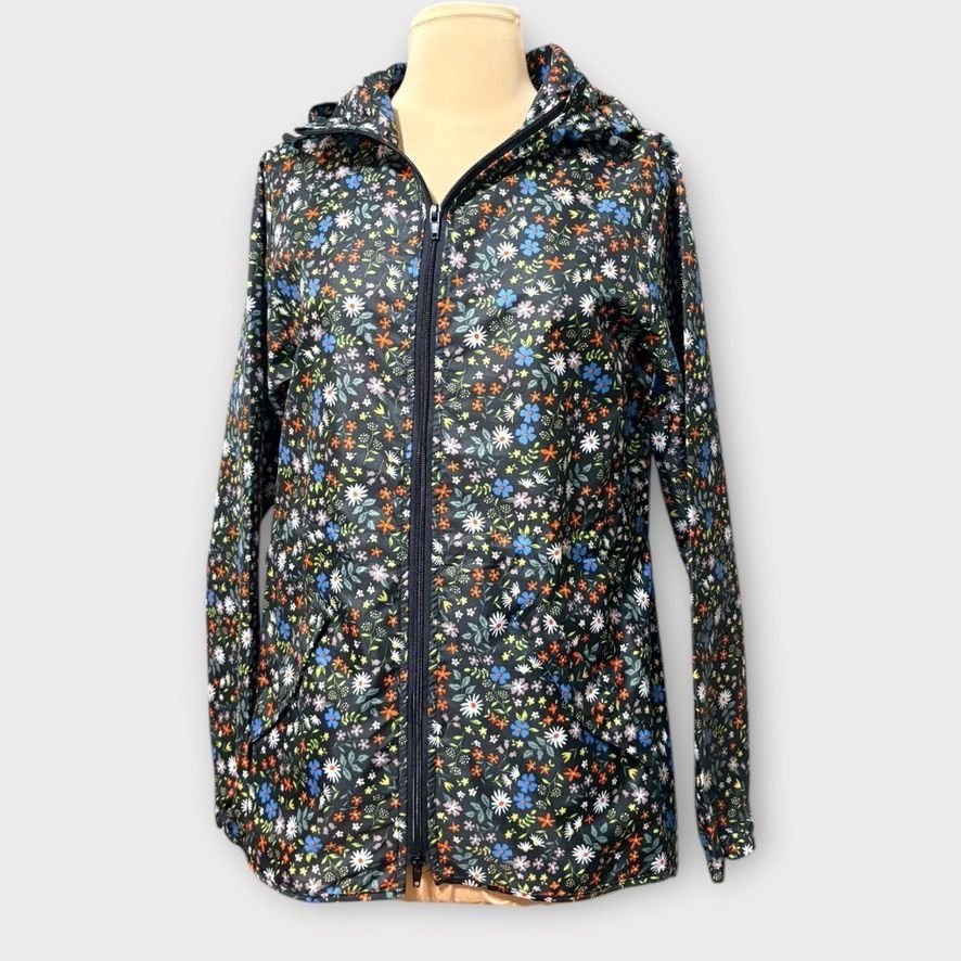 Other Packable Lightweight Rain Windbreaker Medium Black Floral Re Size M / US 6-8 / IT 42-44 - 2 Thumbnail