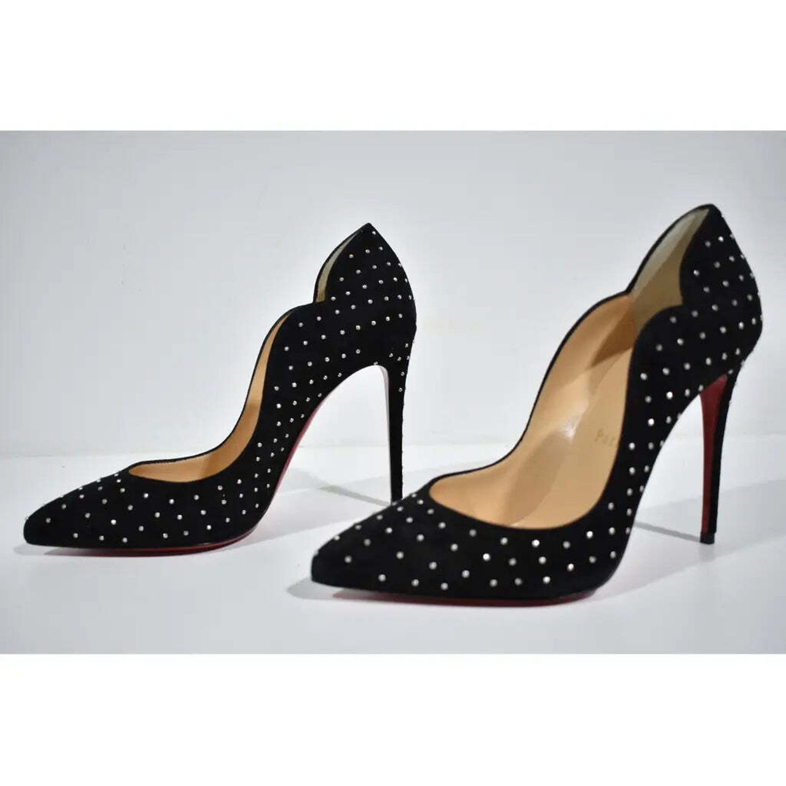 Christian Louboutin Hot Chick Plume 100 Black Silver Stud Suede Heel Pump 36.5 Size US 6.5 / IT 36.5 - 9 Thumbnail