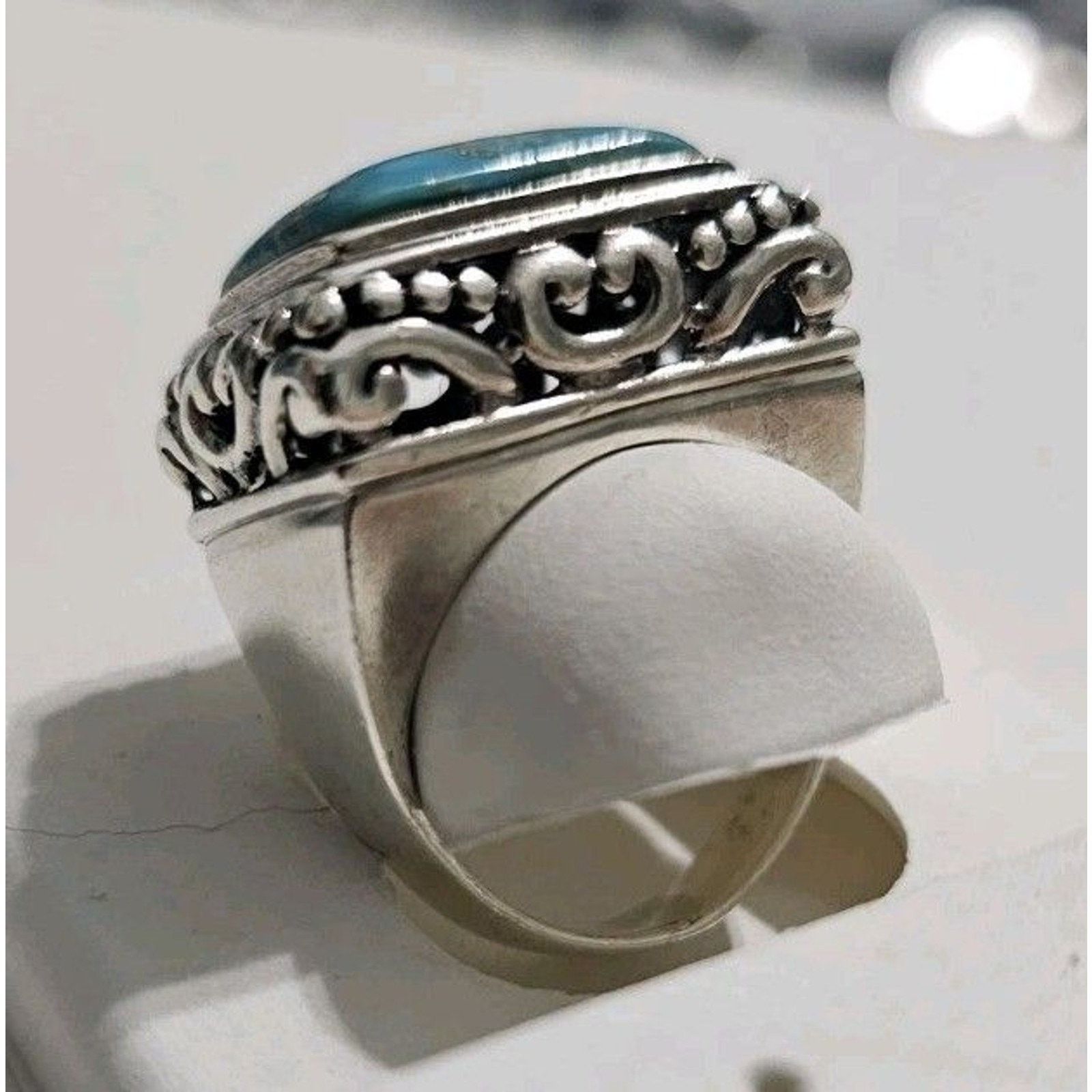 Other Sterling Silver Turquoise Filigree Dome Ring Size 7.5 Size ONE SIZE - 6 Thumbnail