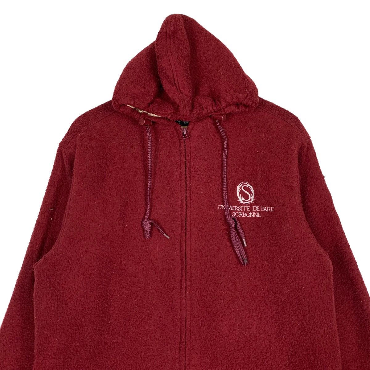 Vintage Univesite De Paris Surbonne Red Fleece Hoodie #1083-C49 Size US M / EU 48-50 / 2 - 2 Thumbnail