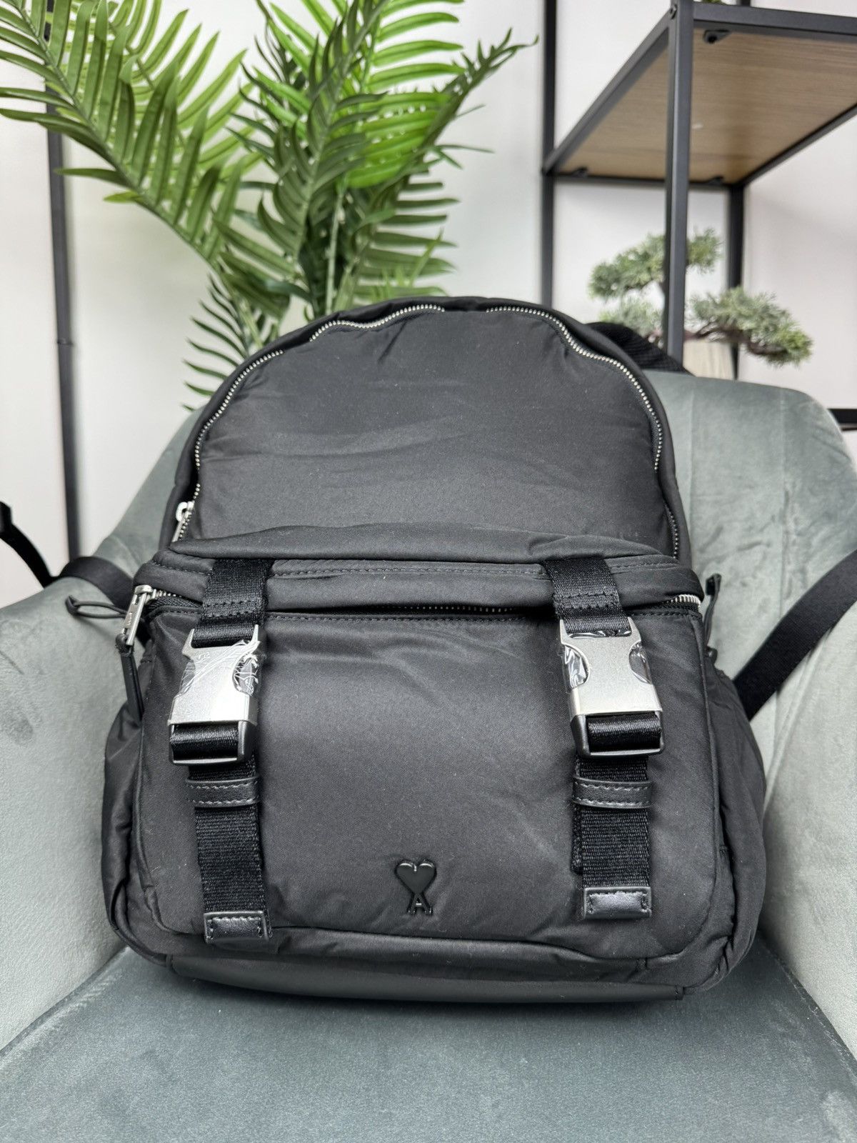 AMI × Designer AMI Paris Ami de Coeur Backpack Black OS Unisex Neylon Size ONE SIZE - 4 Thumbnail