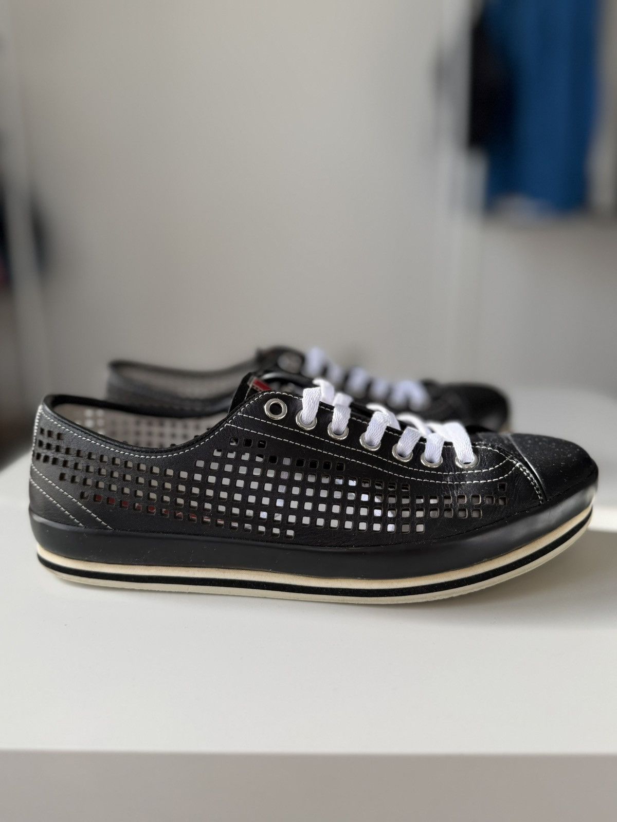 Prada Prada Sport Linea Rossa perforated leather sneakers vintage Size US 7.5 / EU 40-41 - 2 Thumbnail