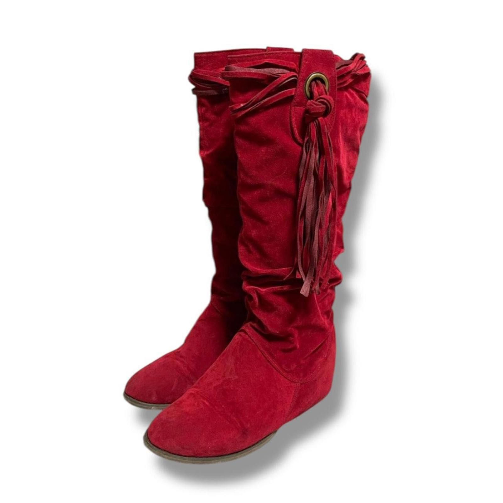 Other Fairy goth coquette style red suede touch boots with fringes Size US 7.5 / IT 37.5 - 1 Thumbnail