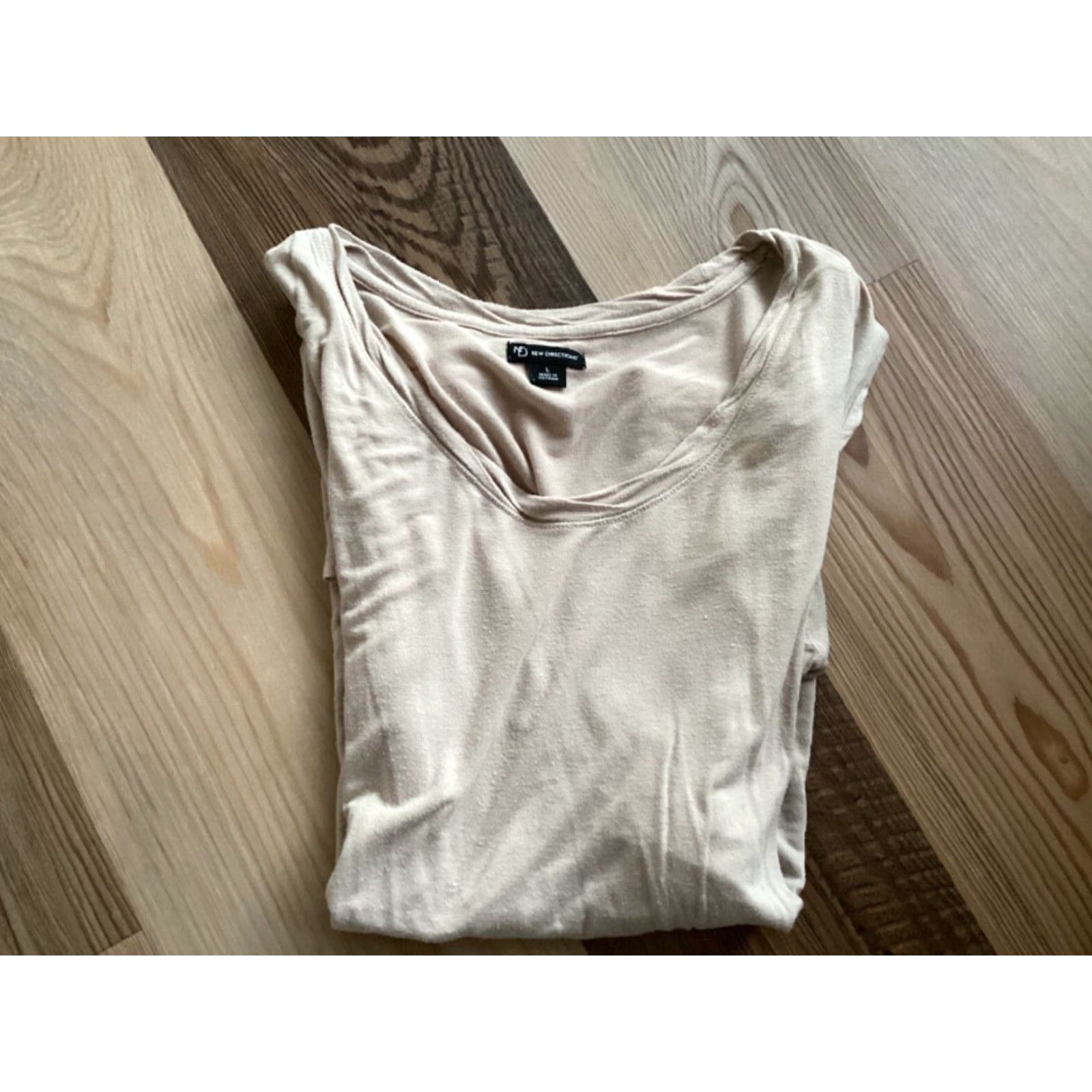 Vintage New Direction Ladies Taupe Tunic top Short Sleeve Size Large AS IS Size L / US 10 / IT 46 - 4 Thumbnail