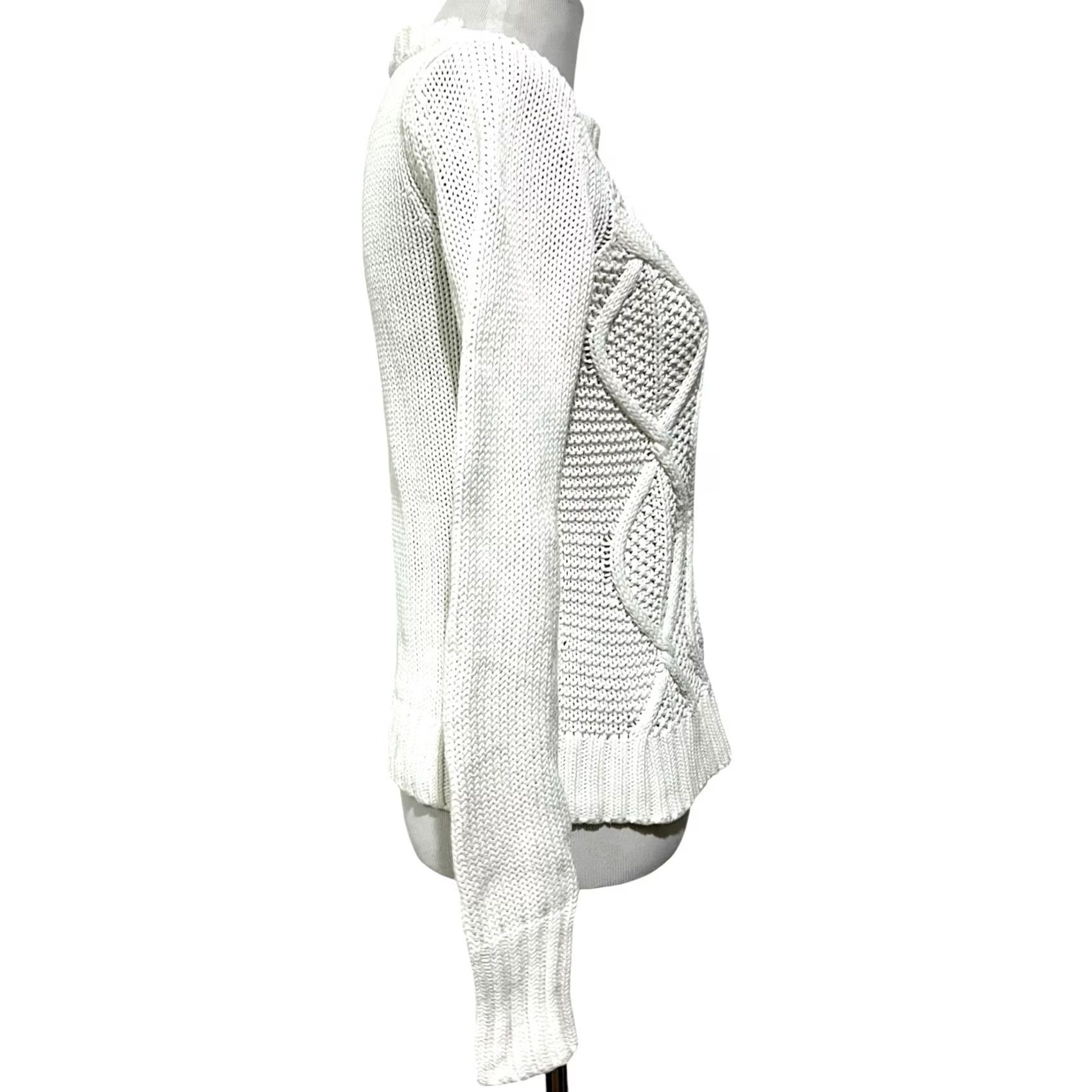 Lands' End Lands' End Drifter Cable Knit Sweater XS White Cotton Crew Neck Pullover Women Knit Split-Sleeve Casual Vintage? Size XS / US 0-2 / IT 36-38 - 4 Thumbnail
