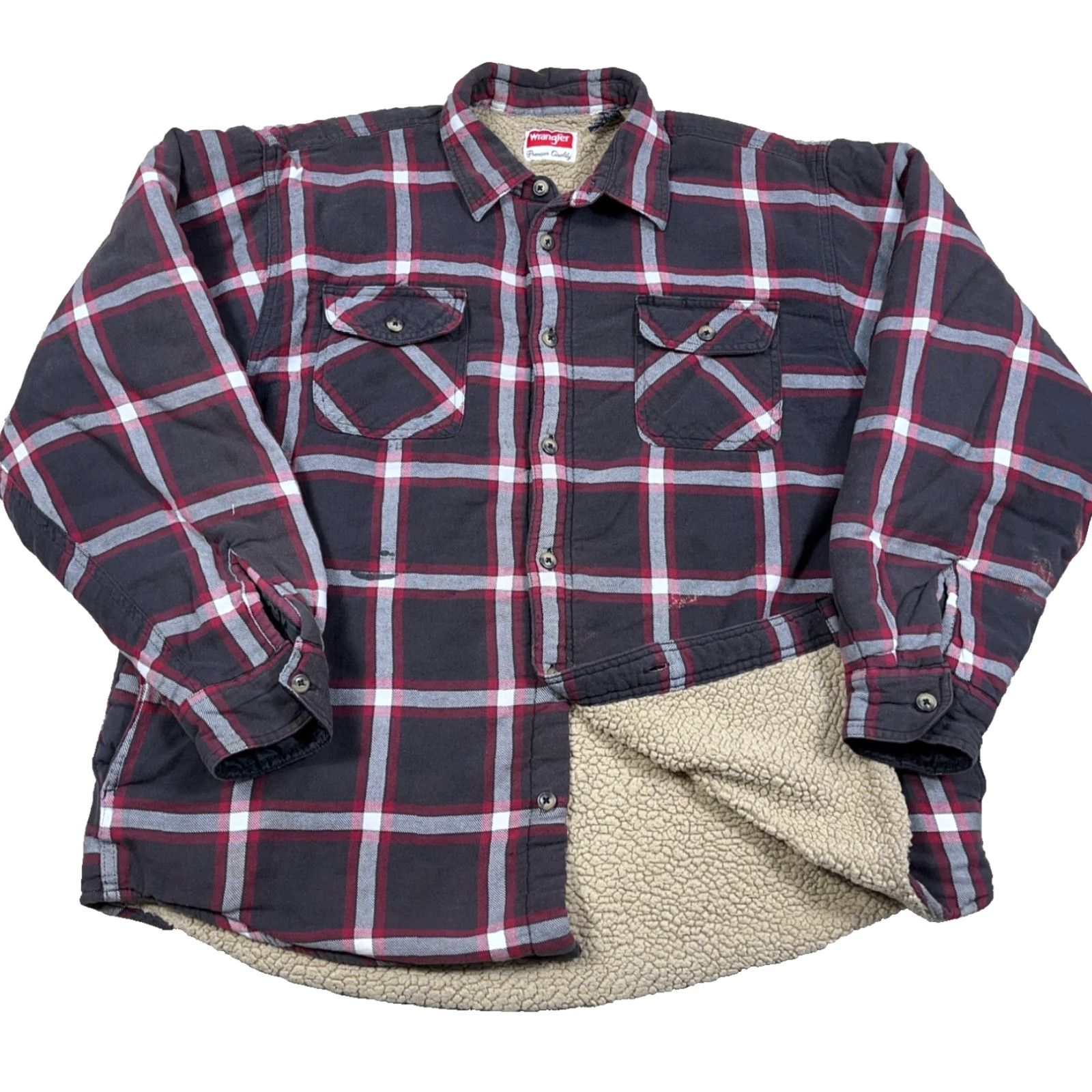 Wrangler Wrangler Jacket Shacket XL Gray Plaid Flannel Lined Cotton Polyester Pocket Casual Workwear Mens Size US XL / EU 56 / 4 - 2 Thumbnail