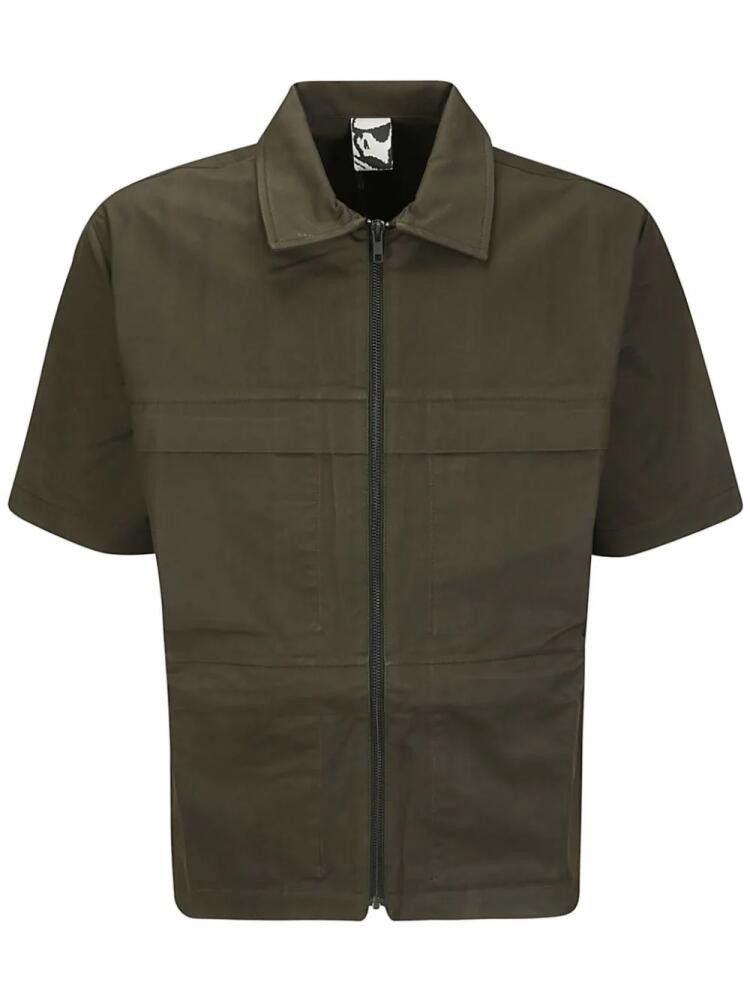 Solid Light Drill S/S Zipped Cargo Shirt in Soil Brown