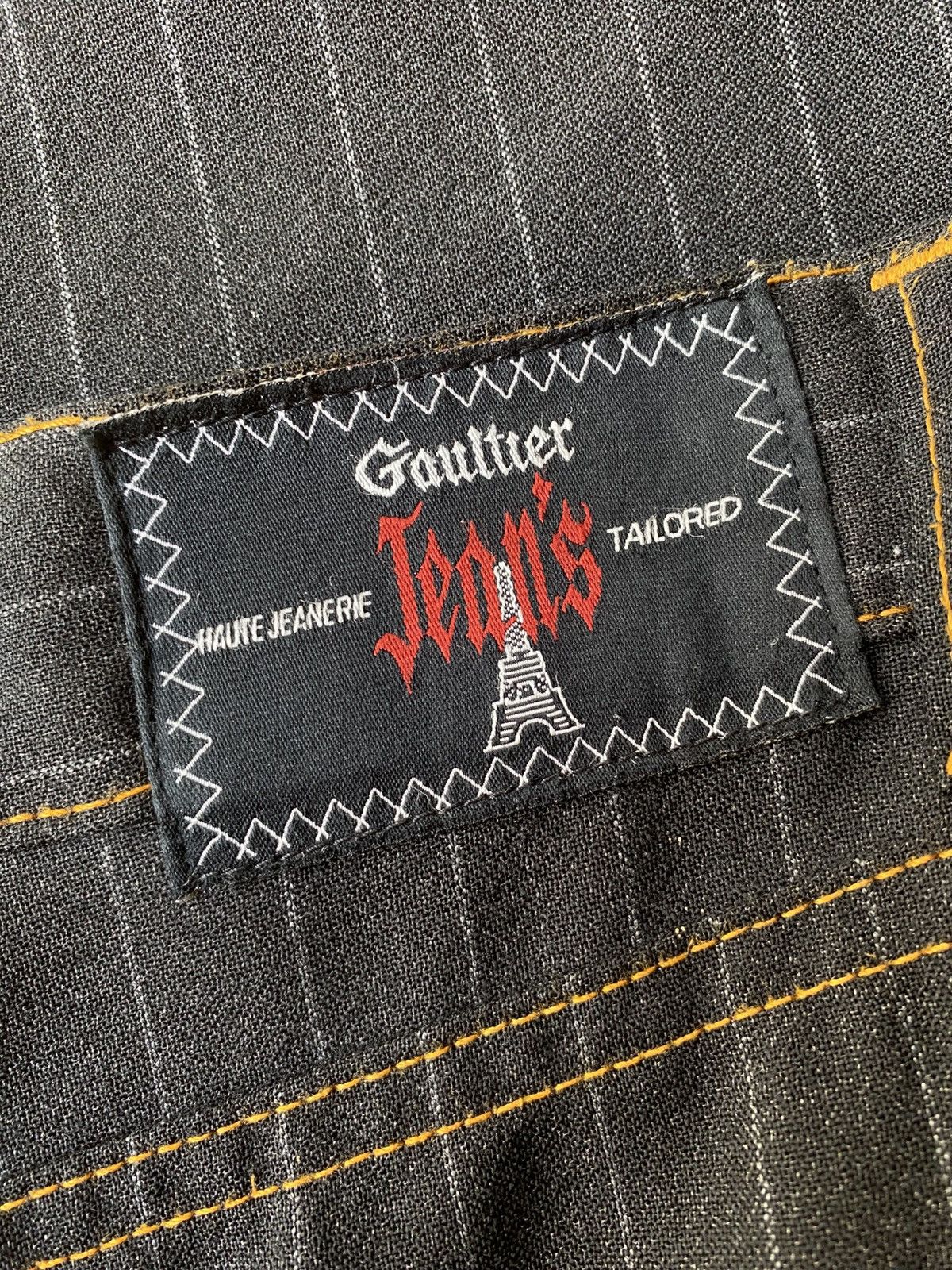 Jean Paul Gaultier Gaultier Black Pinstripe Trousers with Orange Stitching Size 32" / US 10 / IT 46 - 12 Thumbnail