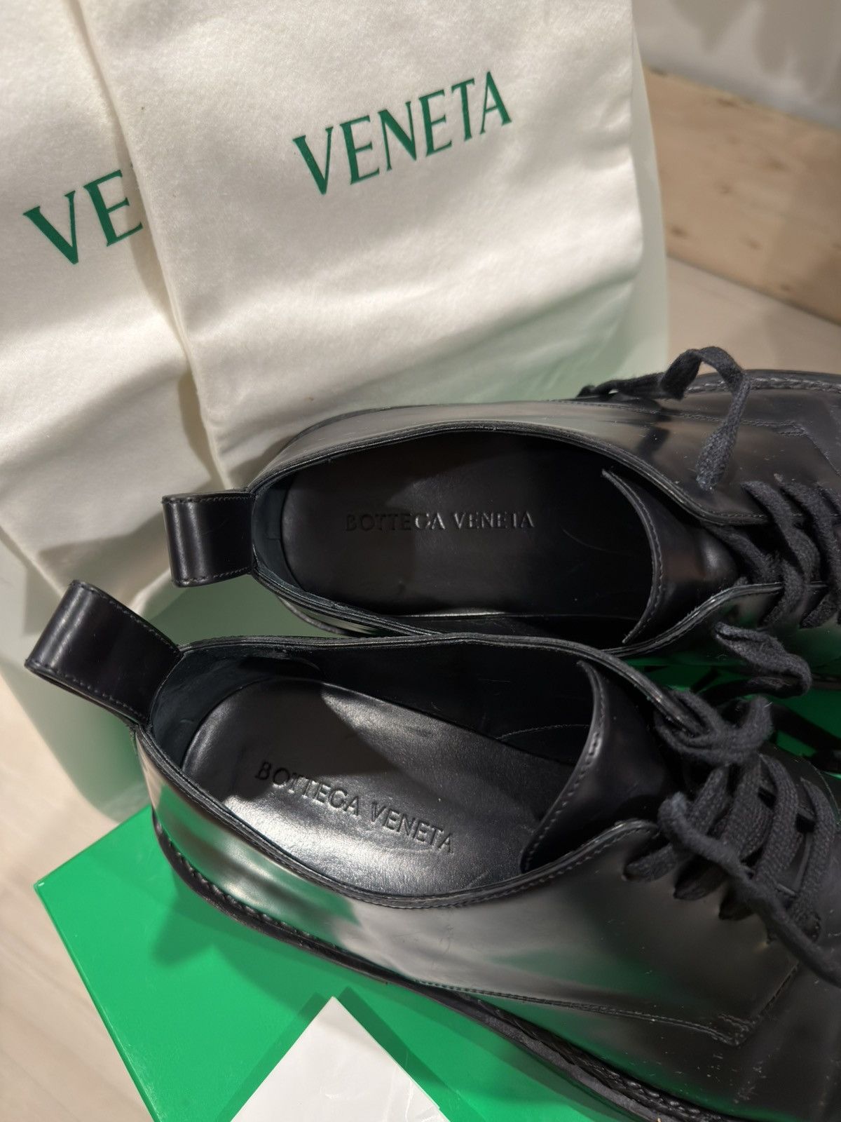 Bottega Veneta Black Leather Derby Lace Up Casual Shoes Size US 12 / EU 45 - 11 Thumbnail
