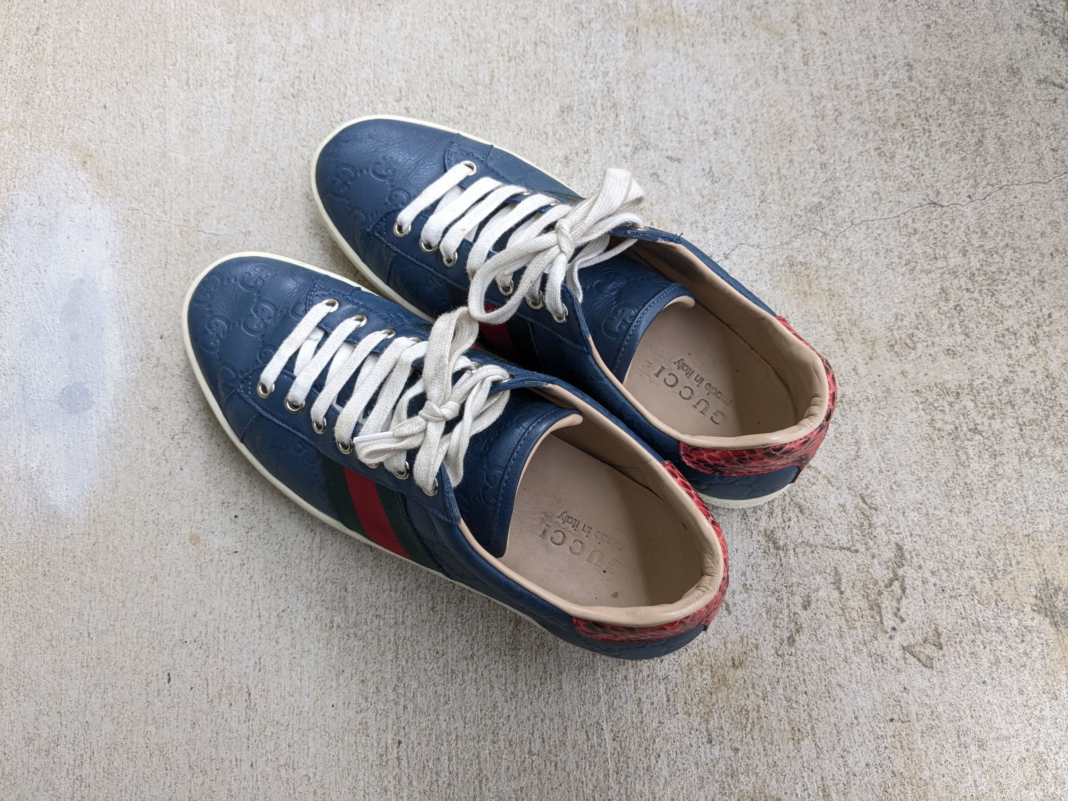 Gucci Gucci Sneakers Blue 9.5 Monogram Low Top Leather Logo Size US 9.5 / EU 42-43 - 11 Thumbnail