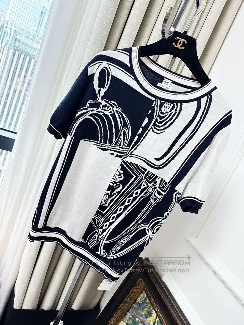Hermes Hermes Dark blue and white rope pattern knit short-sleeve Size XS / US 0-2 / IT 36-38 - 1 Thumbnail