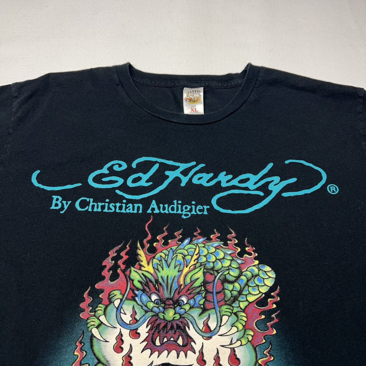 Ed Hardy × Vintage Ed Hardy Tee Shirt Black Dragon Eagle Christian Audigier Size US XL / EU 56 / 4 - 2 Thumbnail