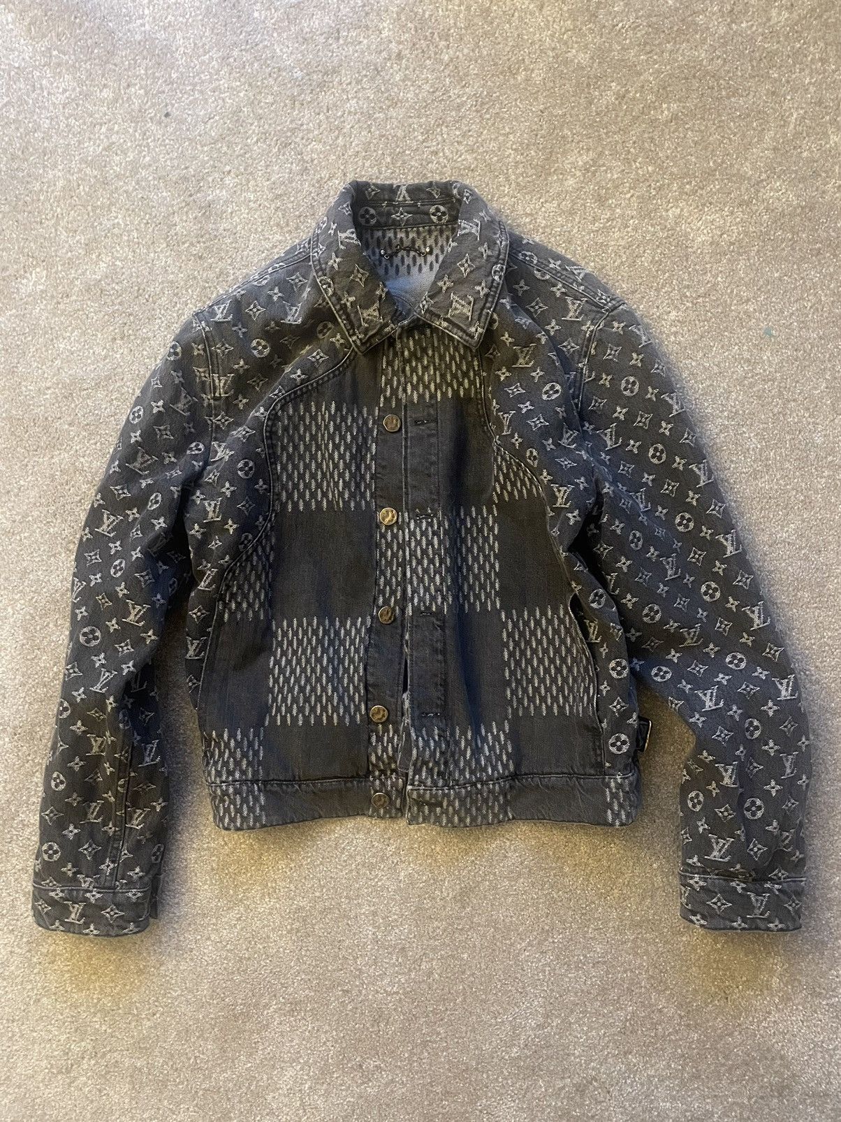 image of Louis Vuitton x Nigo 2020 Giant Damier Waves Denim Jacket in Black, Men's (Size Small)