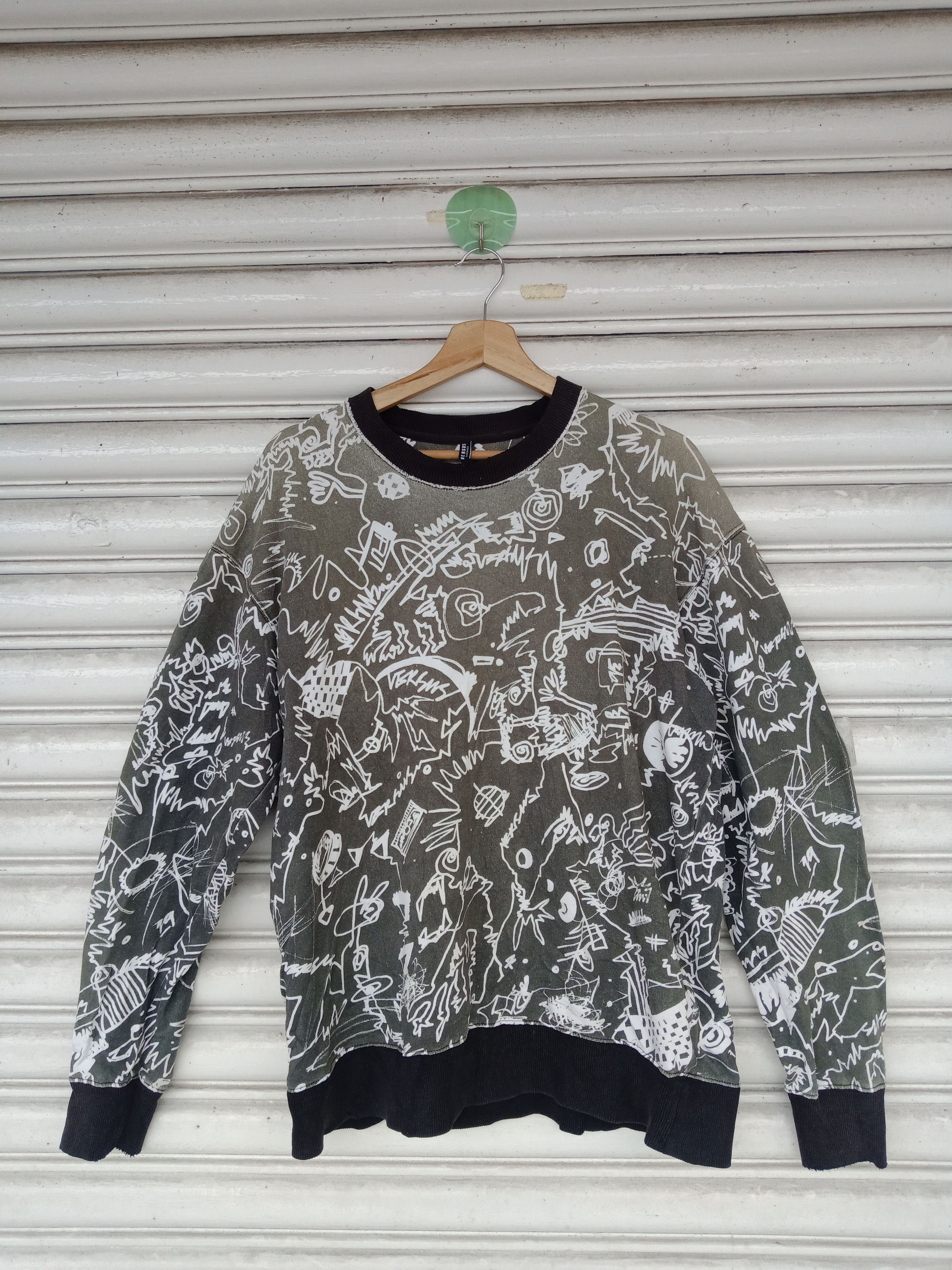 image of Aw2017 Versus Versace Overprint Arts Crewneck Bu90514 in Grey, Men's (Size Large)
