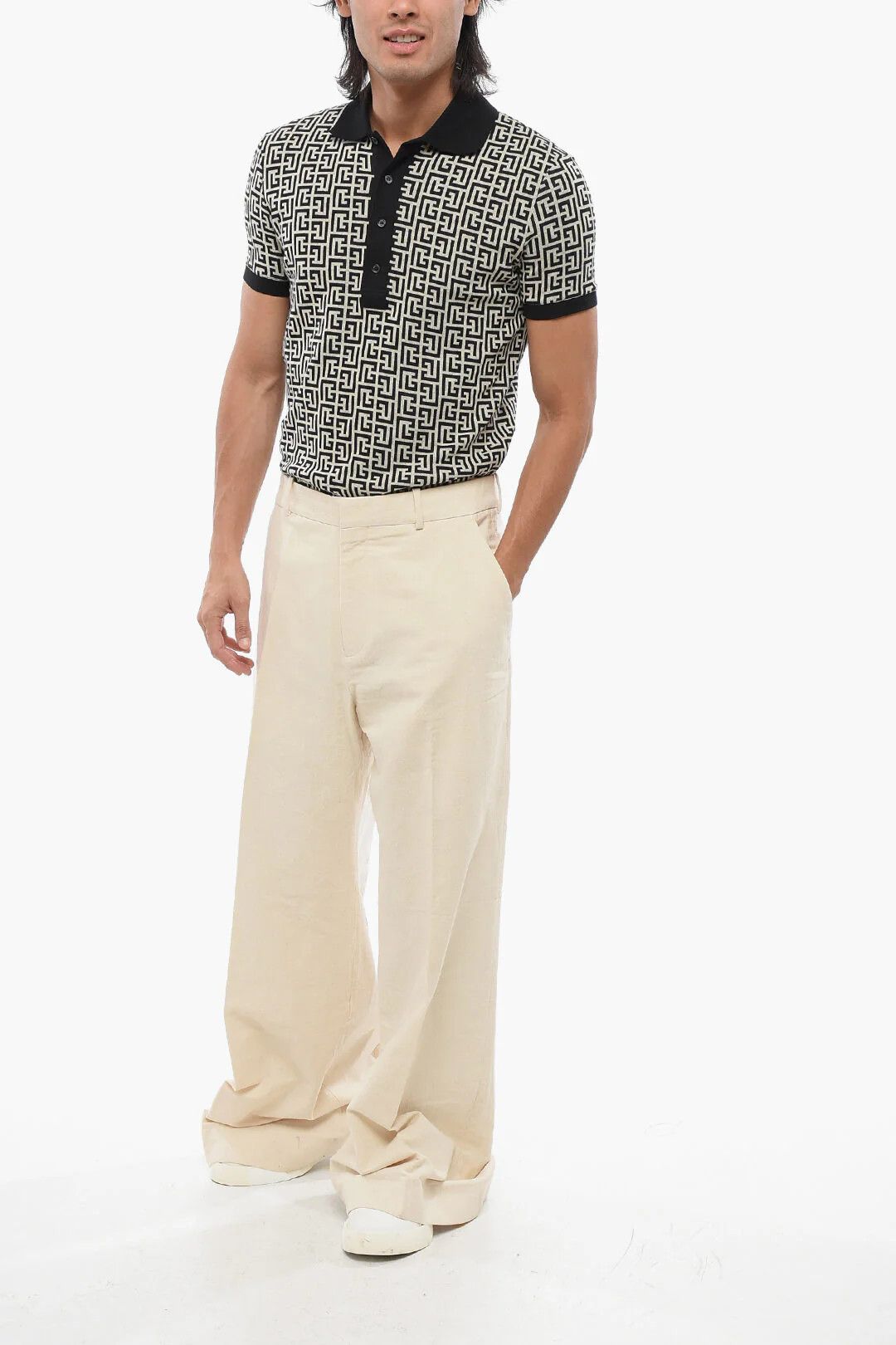 Balmain og1mm0326 Lightweight Cotton Loose-Fit Pant in Beige Size US 30 / EU 46 - 4 Thumbnail