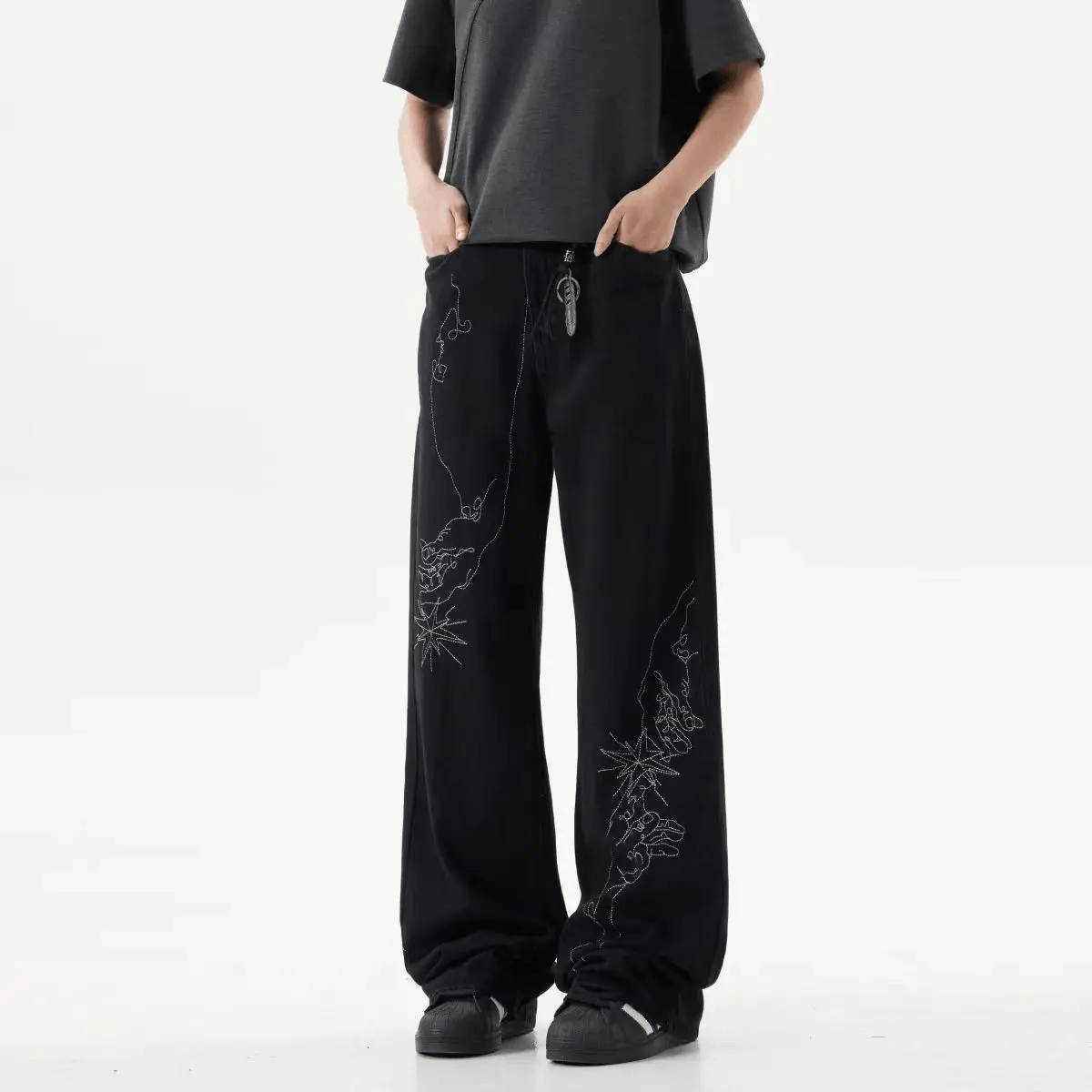Japanese Brand × Jean Street hand-painted embroidered baggy jeans Size US 34 / EU 50 - 6 Thumbnail