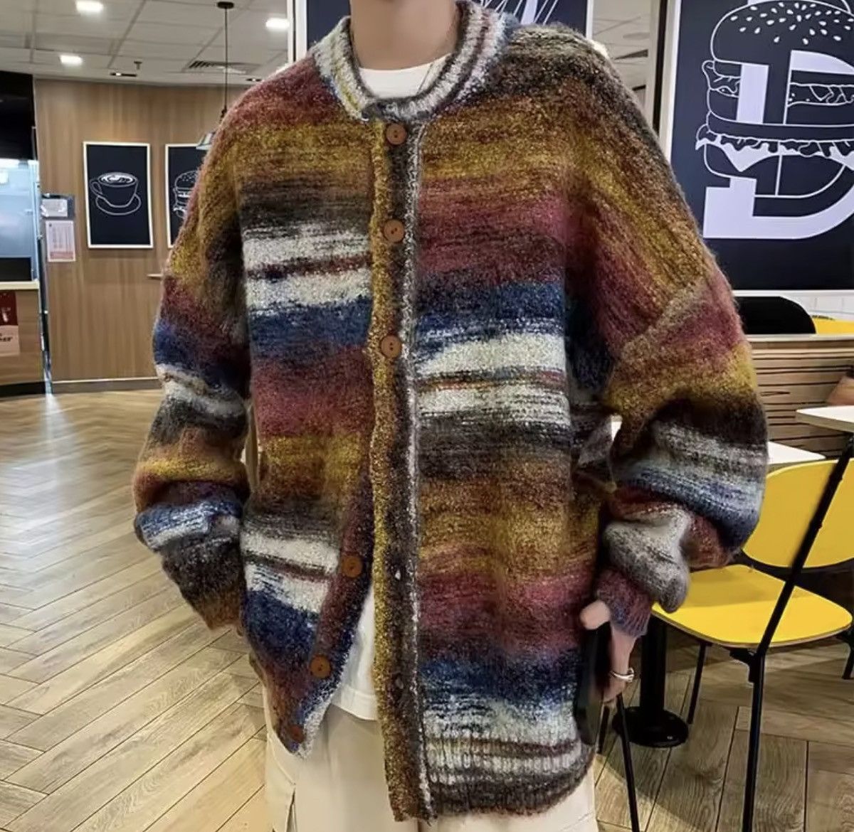 Japanese Brand Multi-Color Striped Mohair Style Cardigan Size US XL / EU 56 / 4 - 2 Thumbnail