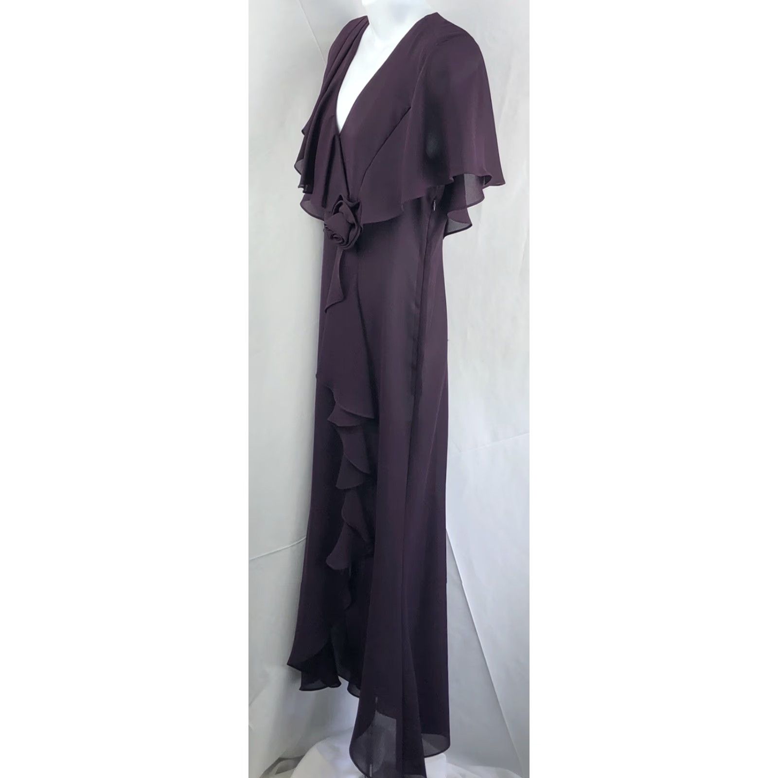 Vintage VINTAGE Karin Stevens Maxi Dress Purple Chiffon Ruffles 10 Flutter Sleeve Wedding Formal 90s Womens Size L / US 10 / IT 46 - 2 Thumbnail