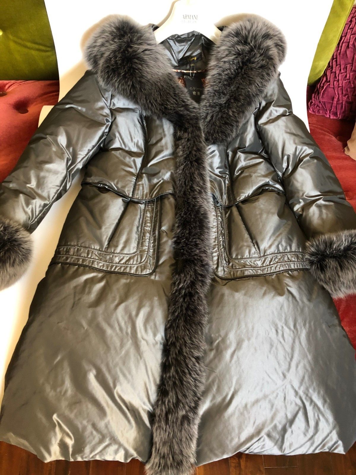 Other Nigang Luxury Metal Gray Parka Coat Fox Fur Lea ther Trim 14 Size XL / US 12-14 / IT 48-50 - 1 Thumbnail
