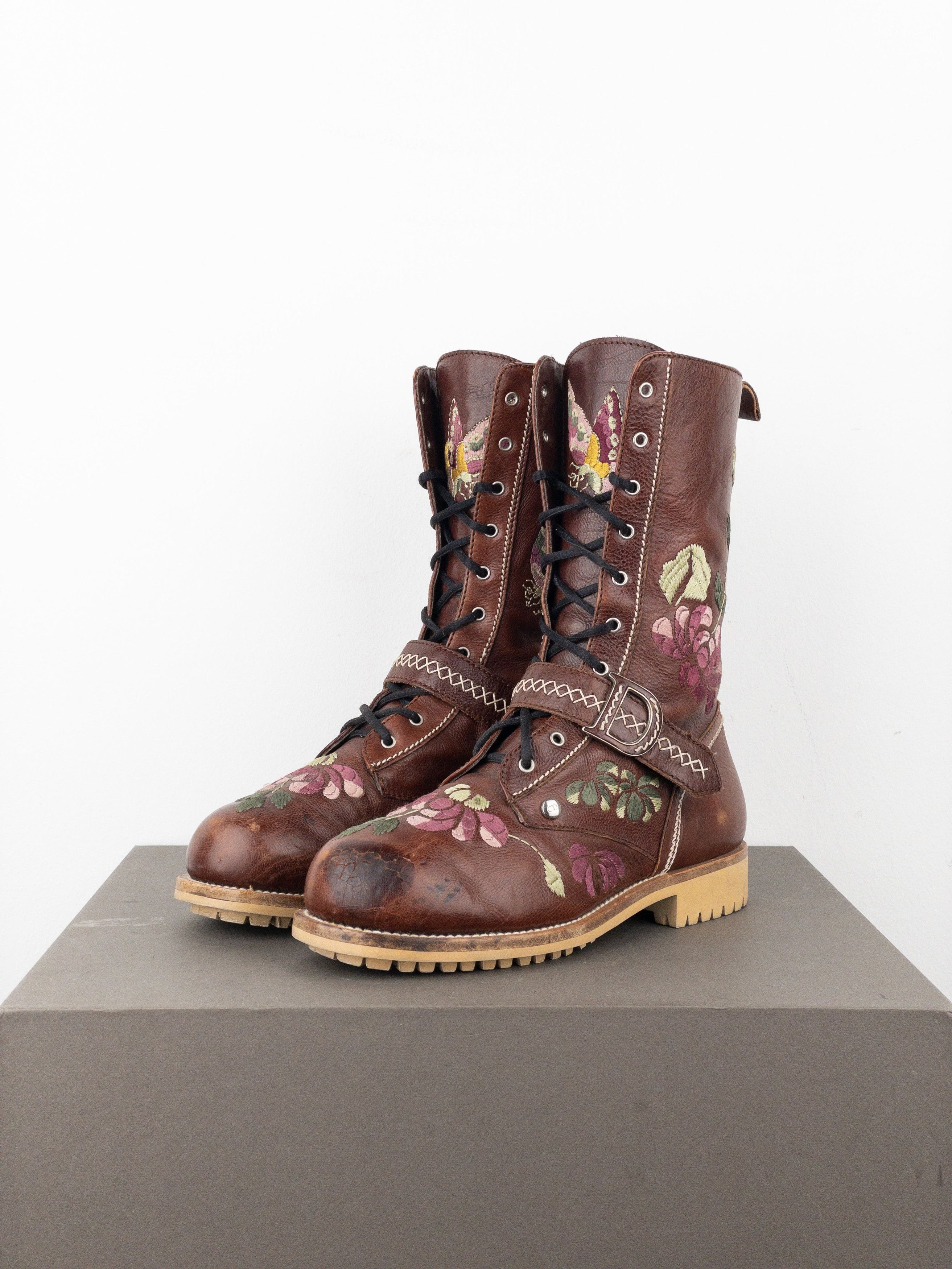 Dior by Galliano AW05 Floral Embroidery Combat Boots Size US 6 / IT 36 - 1 Thumbnail