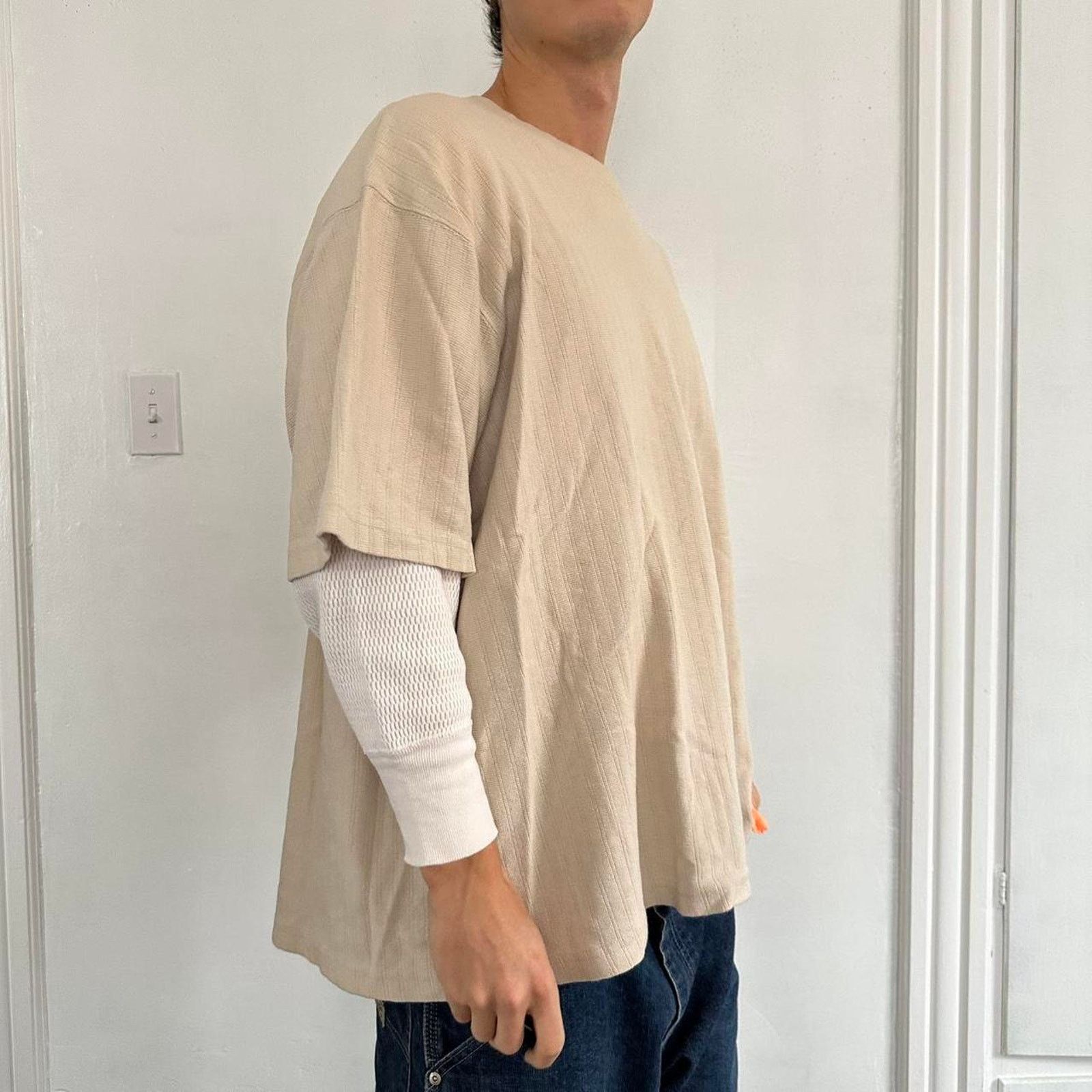 Vintage Vintage Y2K Striped Boxy Oversized Blank Cream Tan Shirt Top Size US XXL / EU 58 / 5 - 1 Thumbnail