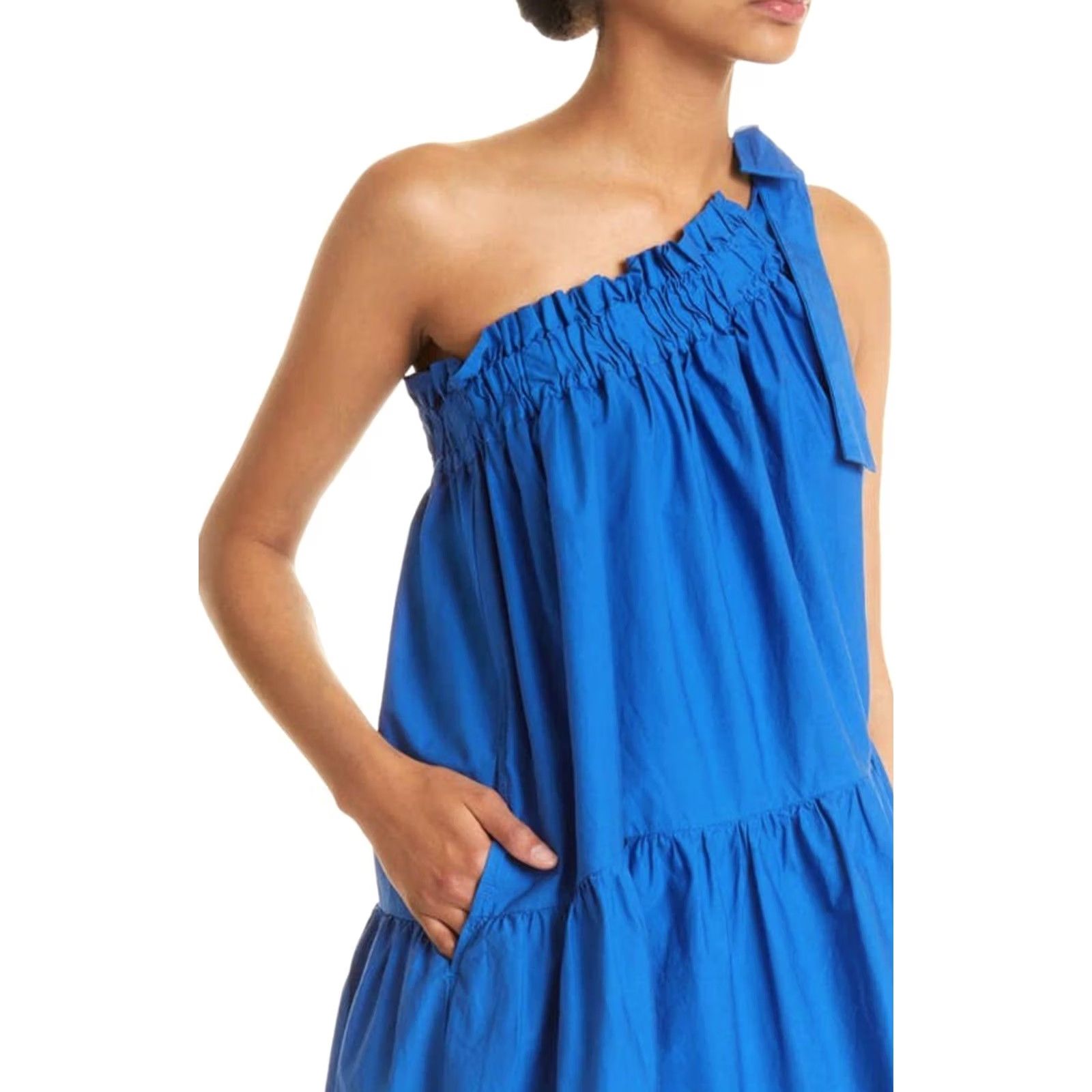 Xirena XIRENA Maisie Maxi Dress One Shoulder Cotton Poplin Blue Pockets Women's M Size M / US 6-8 / IT 42-44 - 4 Thumbnail