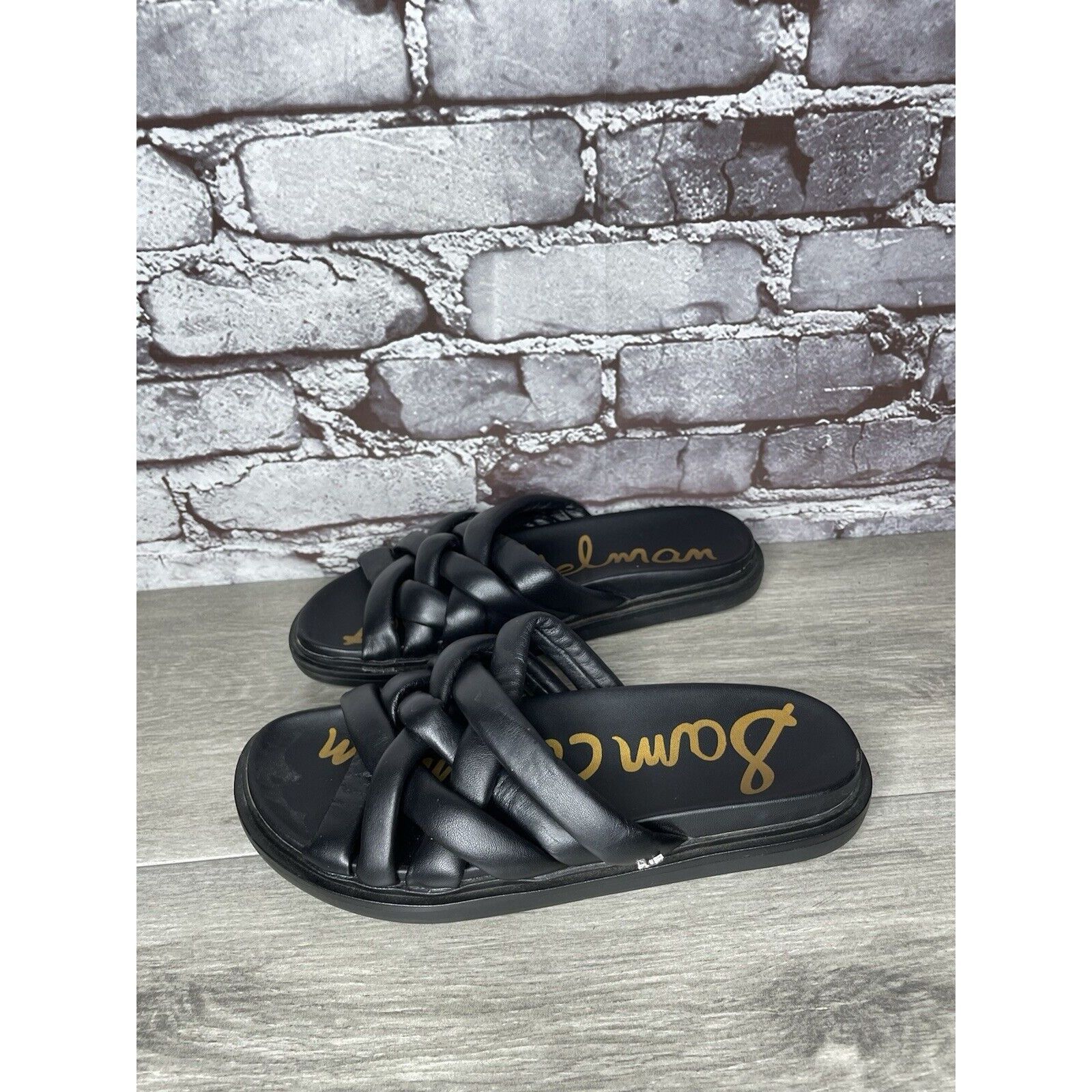 Sam Edelman Sam Edelman Vaugn Black Leather Braid Casual Slides Sandals Size US 7 / IT 37 - 22 Thumbnail