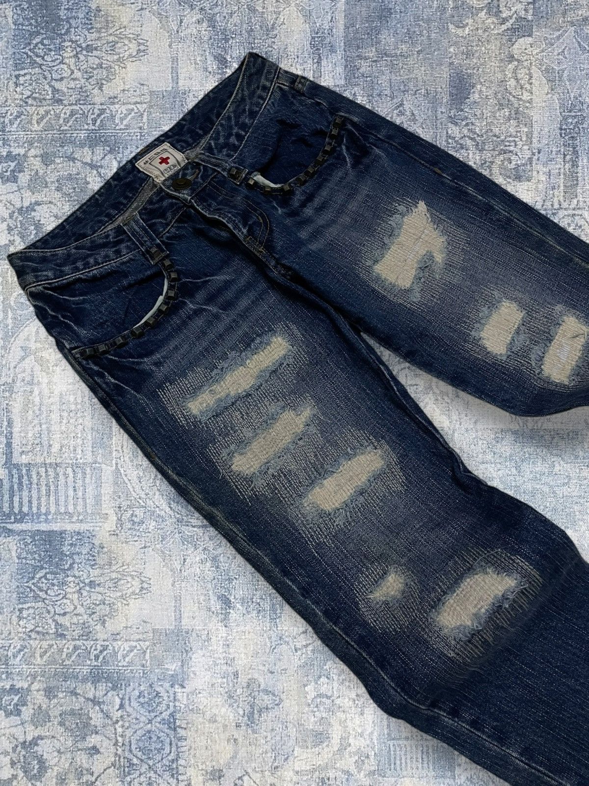Japanese Brand Vintage 90s Japan Designer Cook Jeans Scab Distressed Denim Size US 26 / EU 42 - 6 Thumbnail