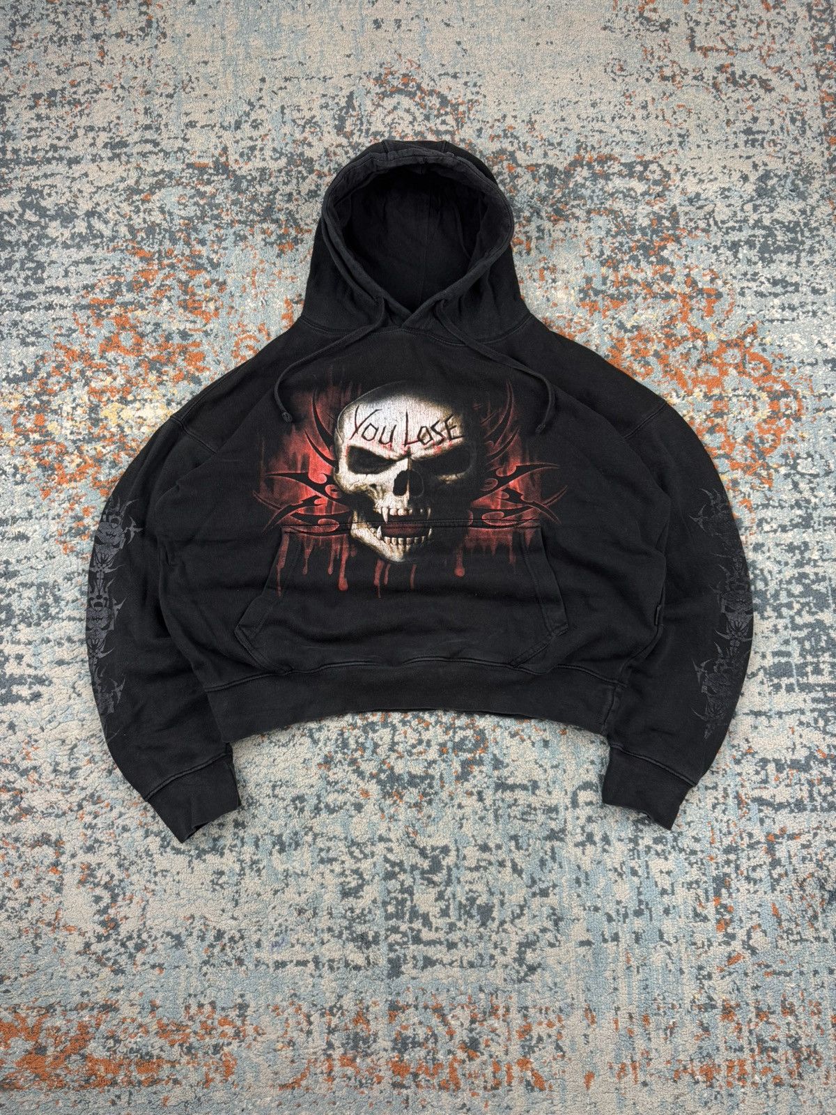 Vintage Vintage Y2K Spiral skull tribal techno rave boxy hoodie 90s Size US XL / EU 56 / 4 - 1 Thumbnail