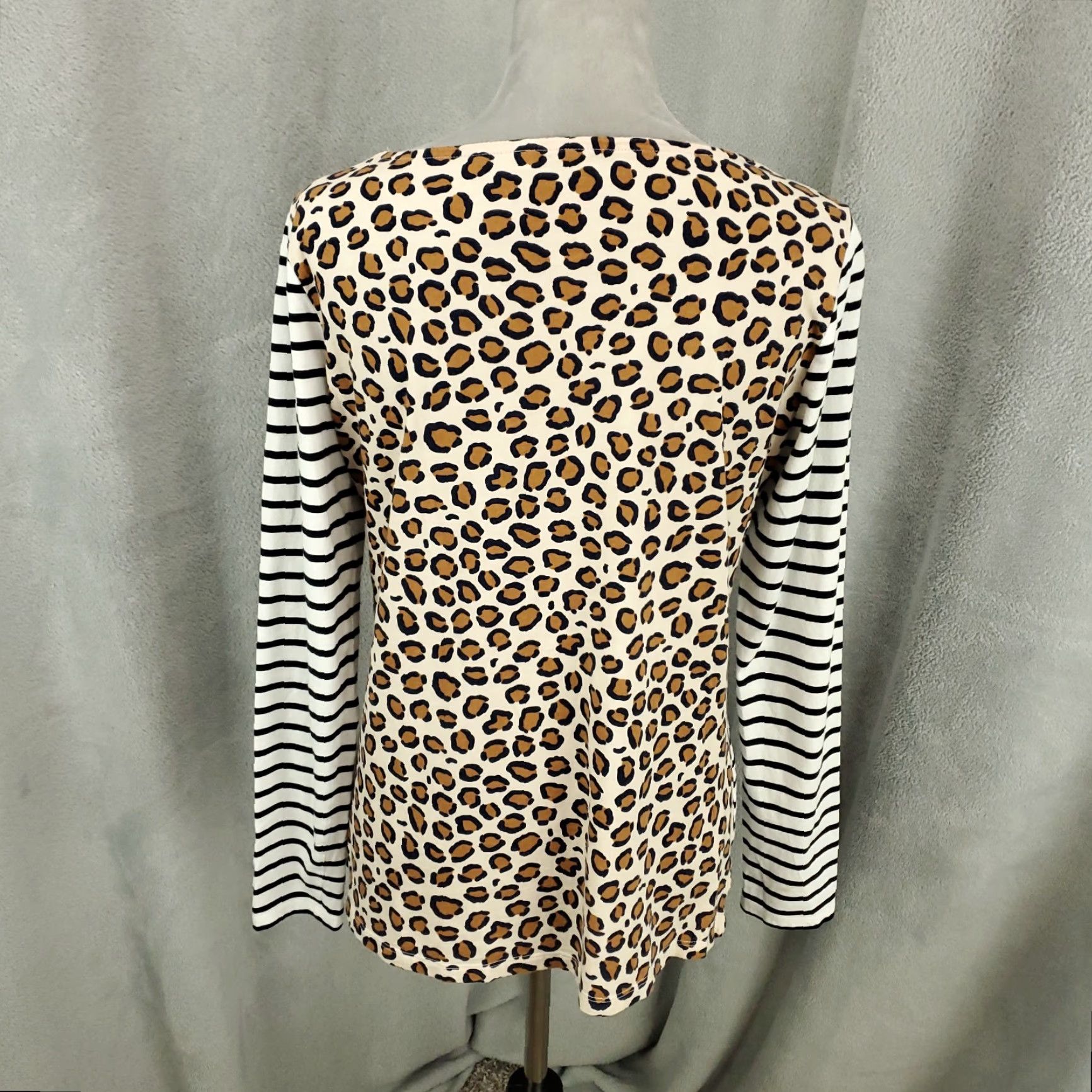 Boden Boden Leopard Print Back Striped Front Mixed Print Top Womens 12 Multicolor Knit Cotton Blouse Size XL / US 12-14 / IT 48-50 - 2 Thumbnail