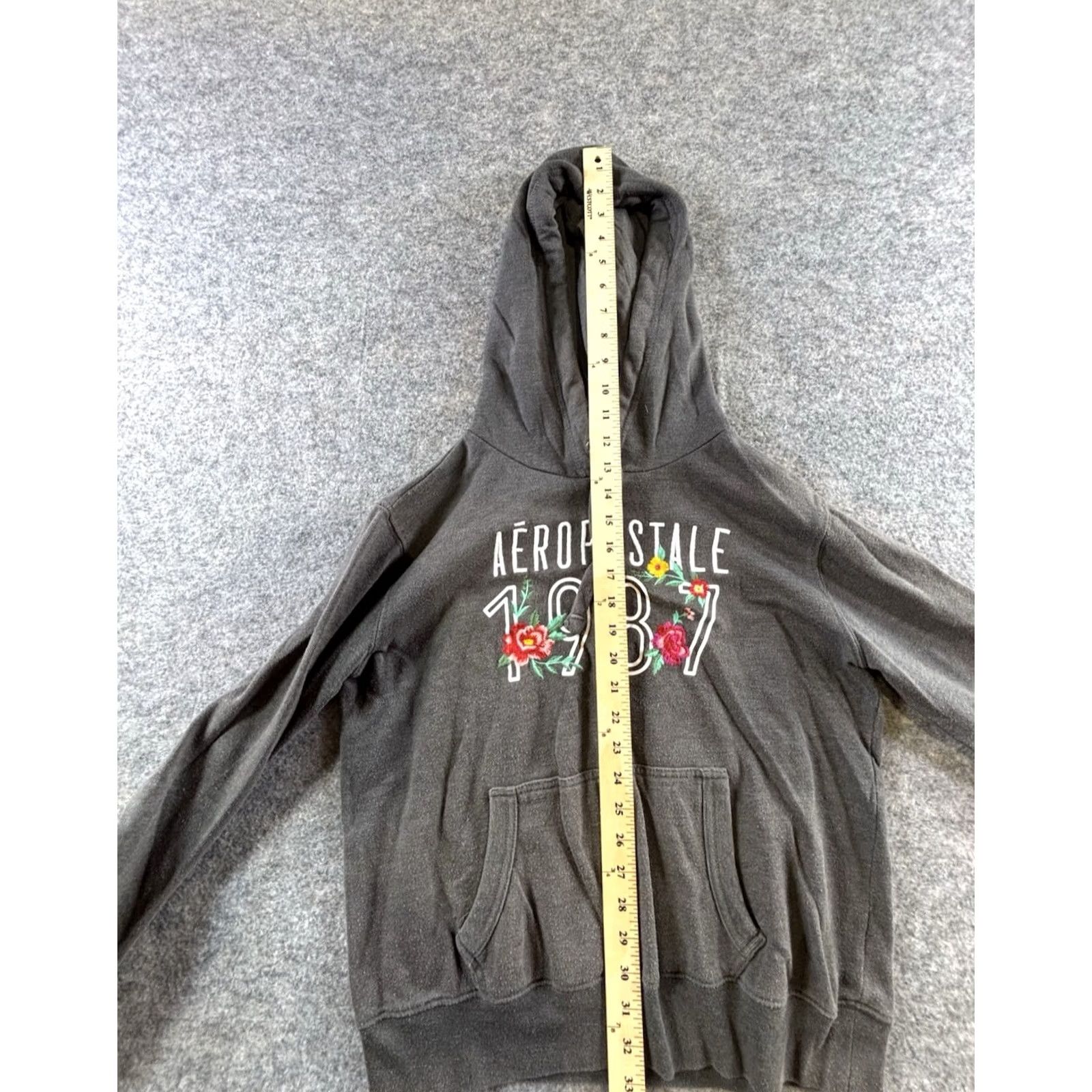 Vintage AeroPOSTale 1987 Women's Gray Floral Embroidered Hoodie Pullover MEDIUM Gray Size M / US 6-8 / IT 42-44 - 5 Thumbnail