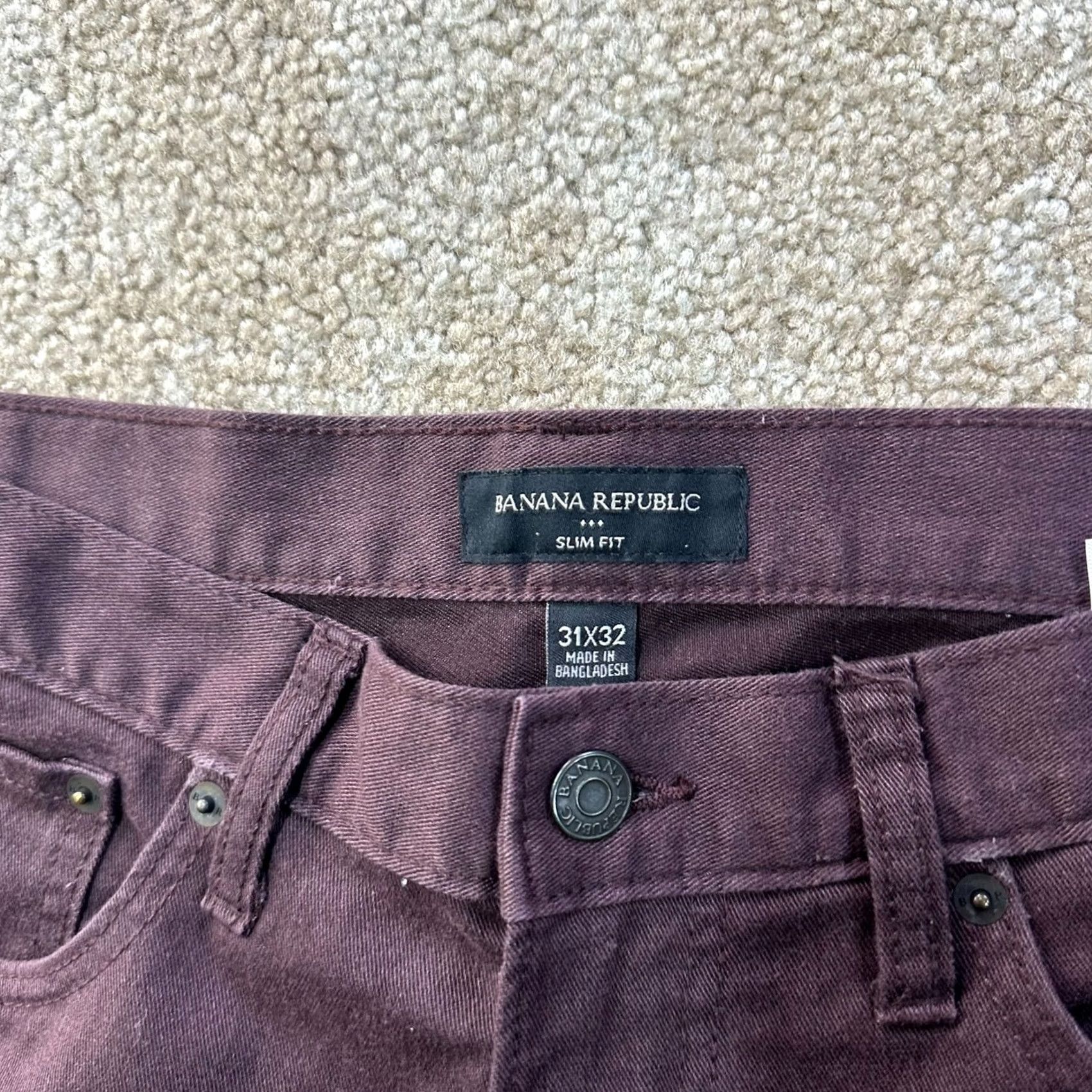 Banana Republic Banana Republic Jeans Mens Slim 31x32 Red Burgundy Denim Stretch 5-Pocket Straight Size US 31 - 3 Thumbnail