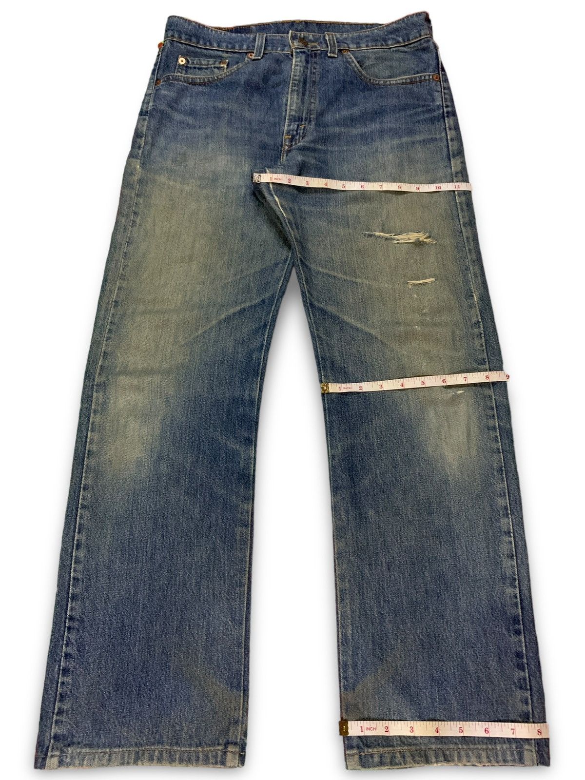 Vintage 90s Levis 519 Blue Wash Distressed Baggy Jeans 32x29