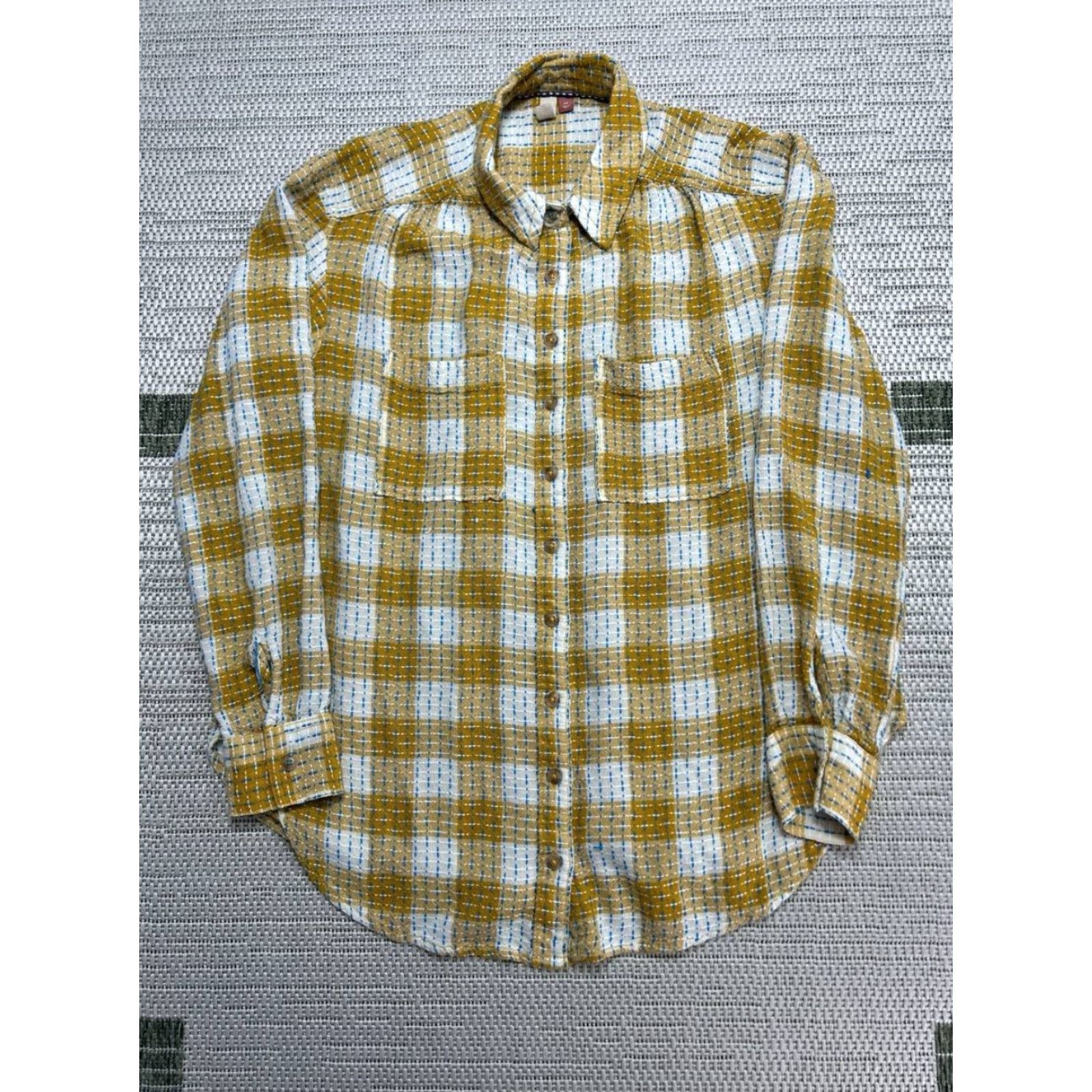 Anthropologie Anthropologie Pilcro Shirt Womens XS Plaid Mustard Yellow Wool Viscose Casual Oversized Size XS / US 0-2 / IT 36-38 - 2 Thumbnail