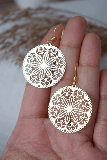Designer Mandala gold earrings, Boho filigree gold earrings Size ONE SIZE - 2 Thumbnail