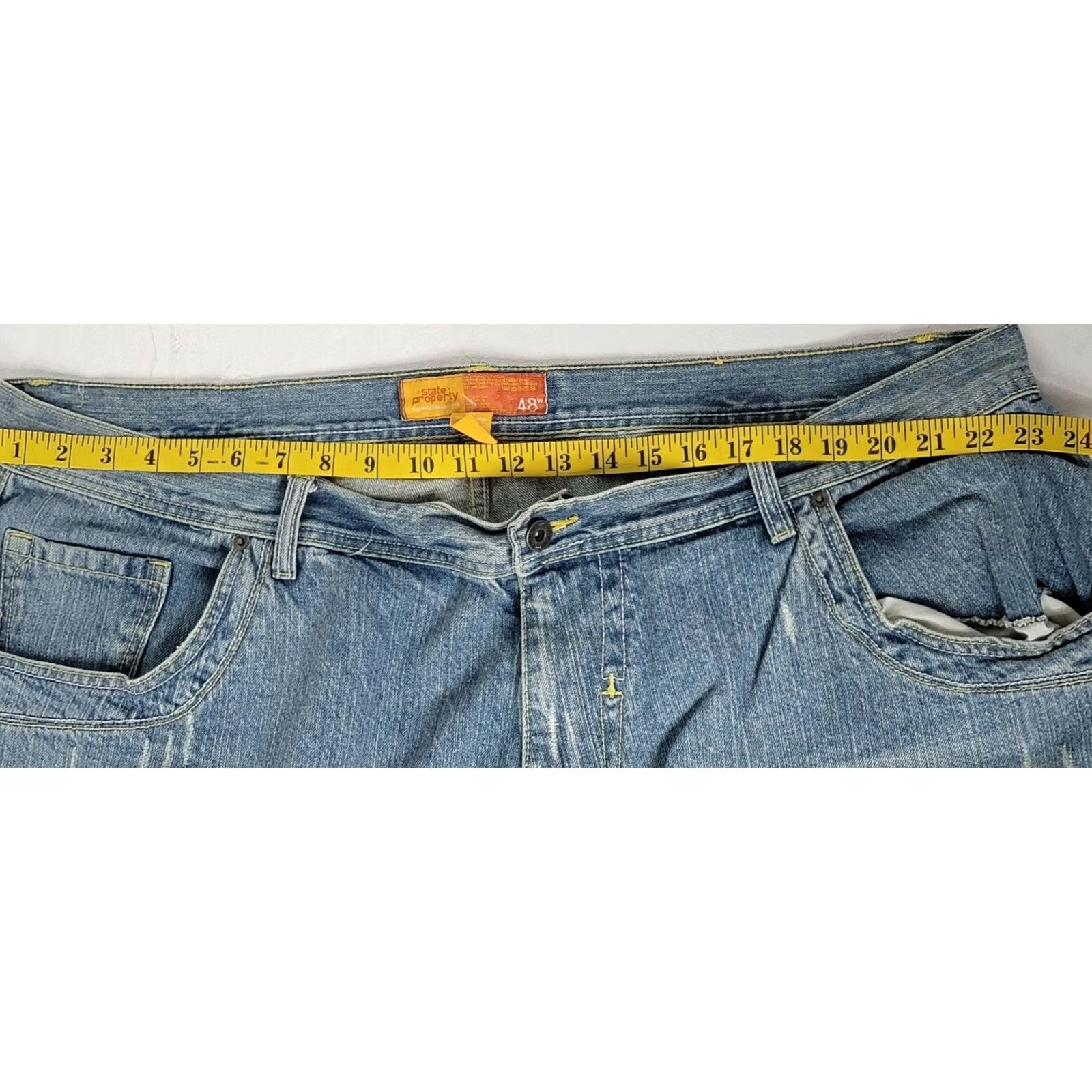Vintage State Property Jeans Hip Hop Baggy Embroidered Sky Cloud Distressed 48 x 30 Denim Men's Regular Size 48 Inseam 30 Size US 32 / EU 48 - 5 Thumbnail