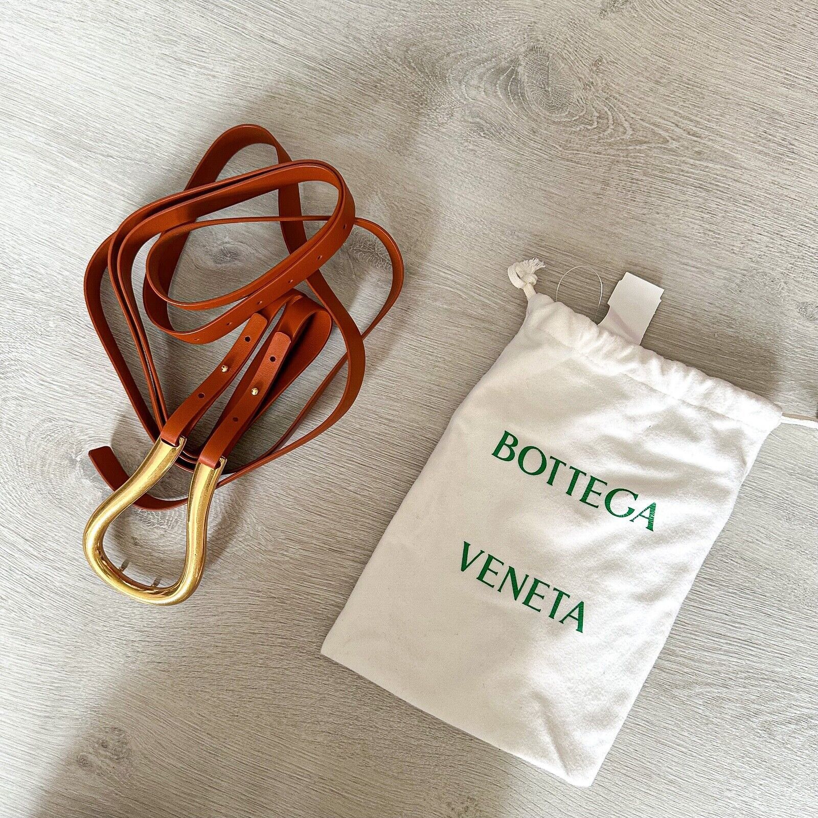 BOTTEGA VENETA Maple Gold Horsebit Buckle Double Strap Belt