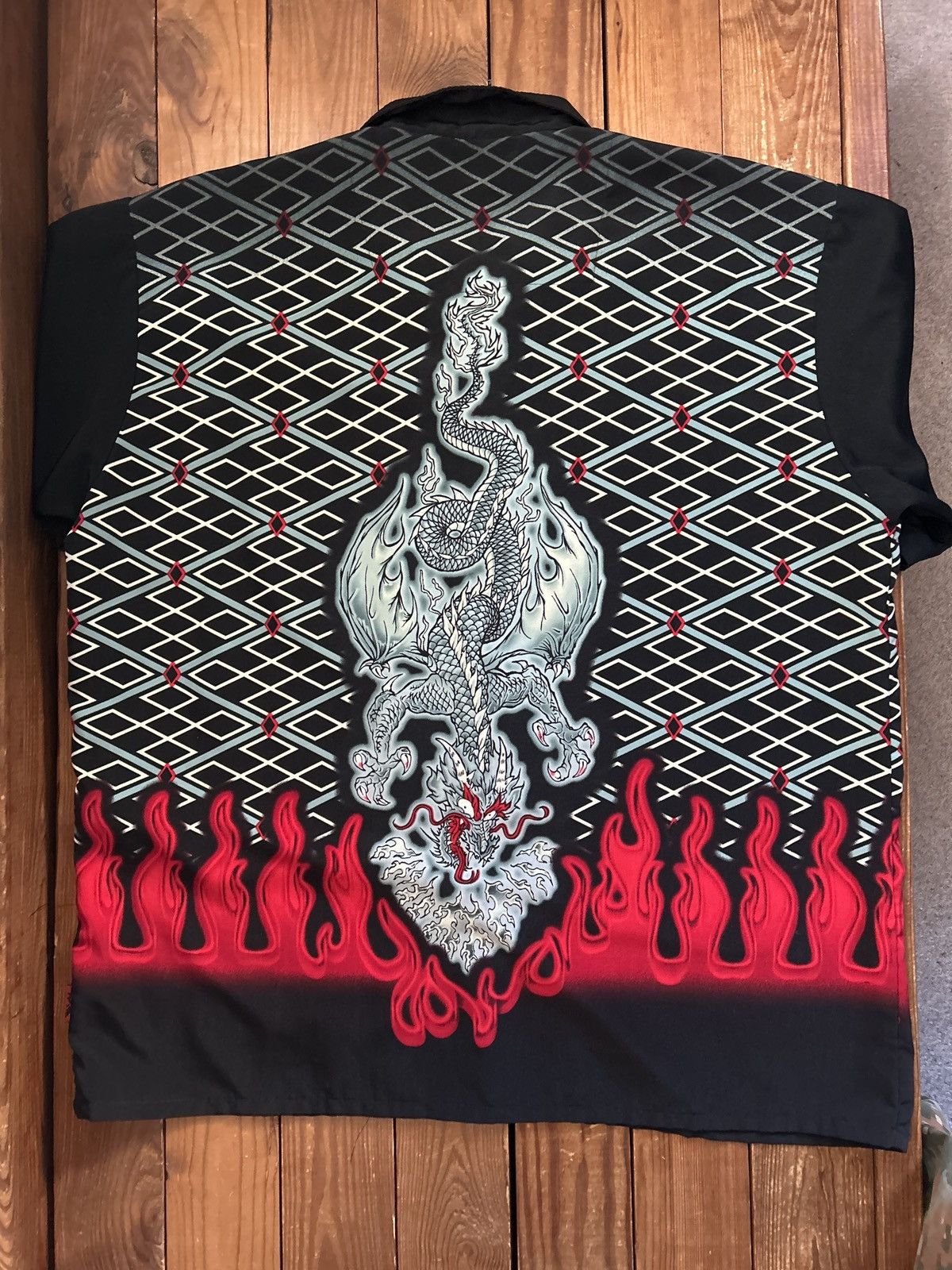 Vintage Crazy Vintage Y2K Dragon Flame Jnco Style Button Shirt Size US XL / EU 56 / 4 - 3 Thumbnail
