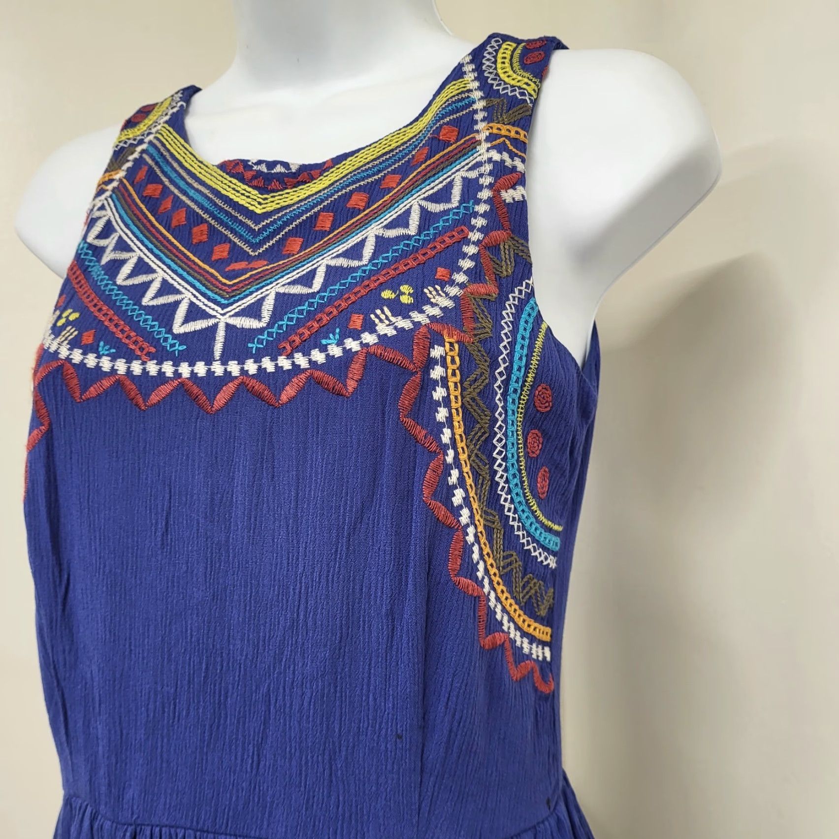Vintage Xhilaration Lined Dress Women's XS Blue Embroidered Sleeveless Back Zip EUC Size XS / US 0-2 / IT 36-38 - 4 Thumbnail