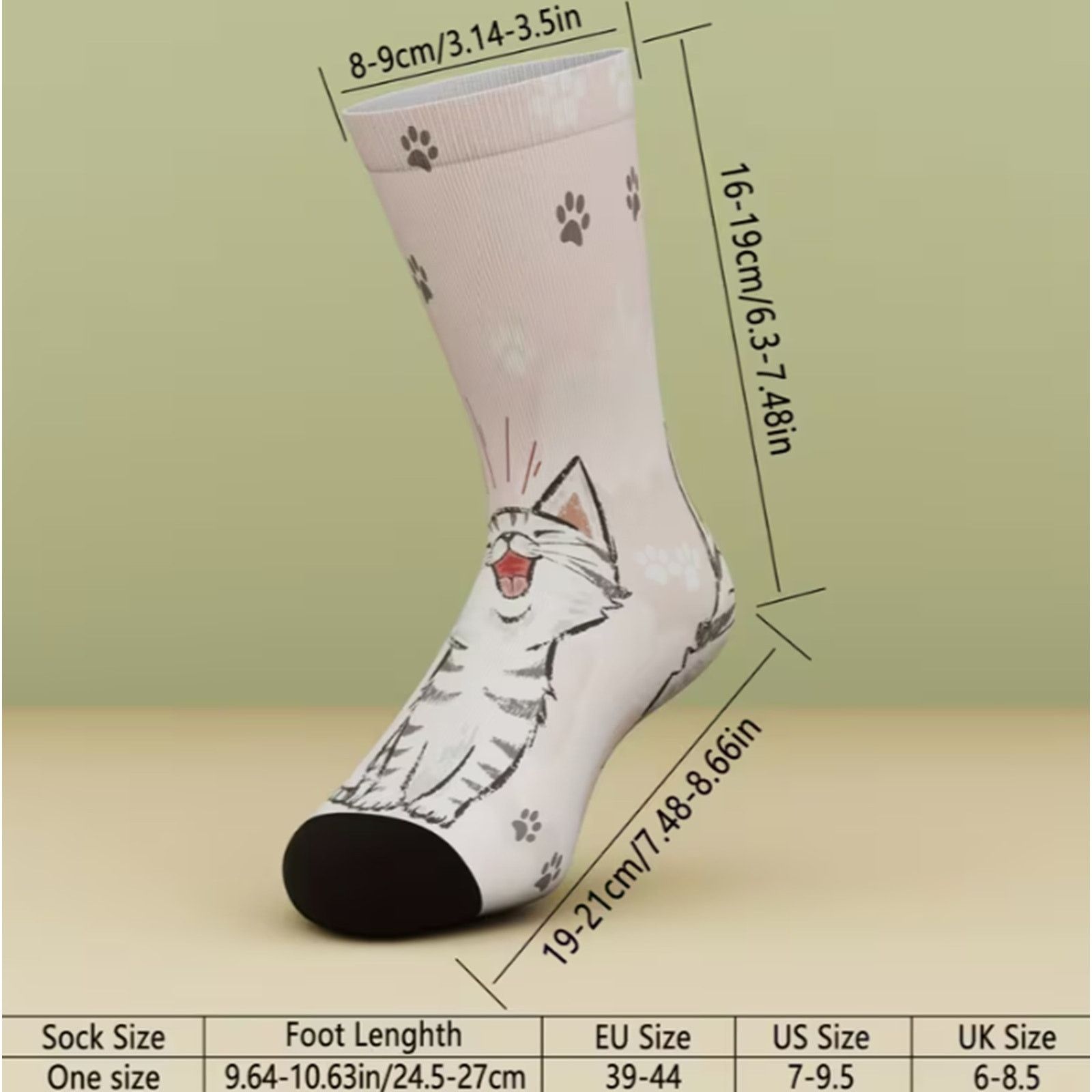 Other Cat Paw Print Crew Socks | Cute Cat Lover Socks | US 7–9.5 Size ONE SIZE - 8 Thumbnail