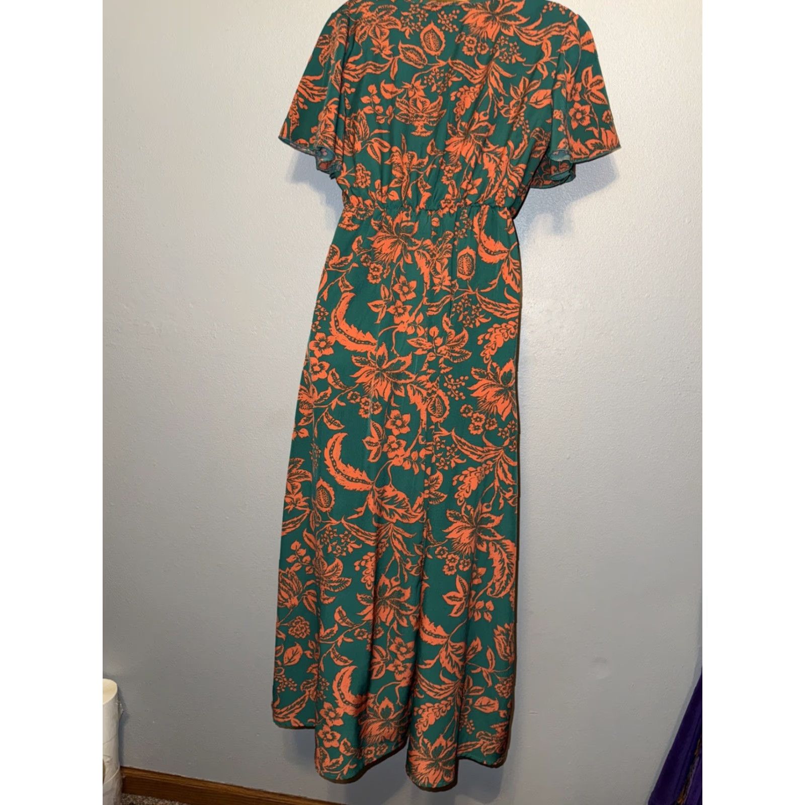 Vintage Women’s Floral Maxi Dress M Beach Green Orange Lightweight Sheer Flowy Casual Party/Cocktail Travel Size M / US 6-8 / IT 42-44 - 5 Thumbnail