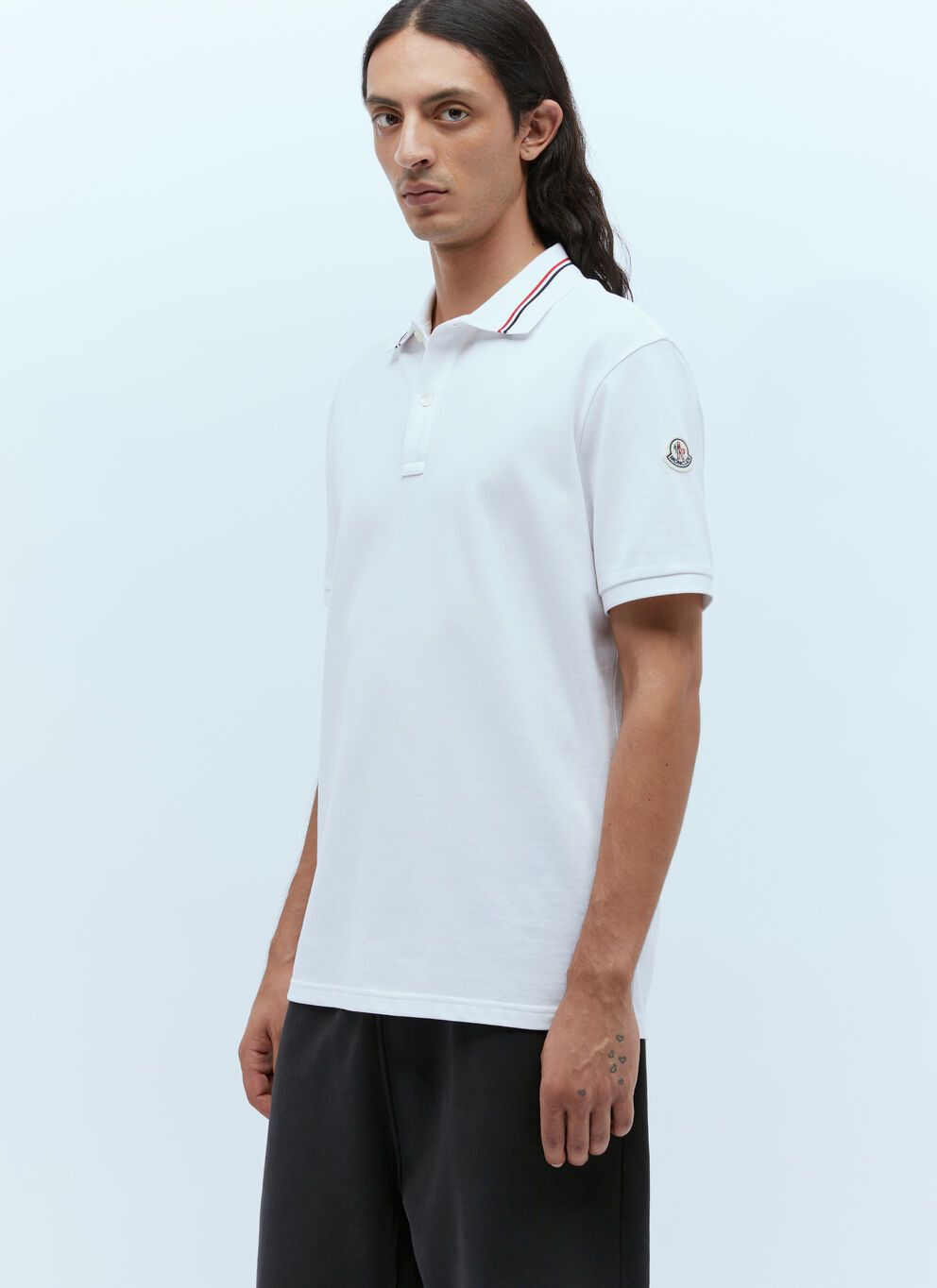 Image of Moncler Logo Patch Polo Shirt in White, Men's (Size 2XL)