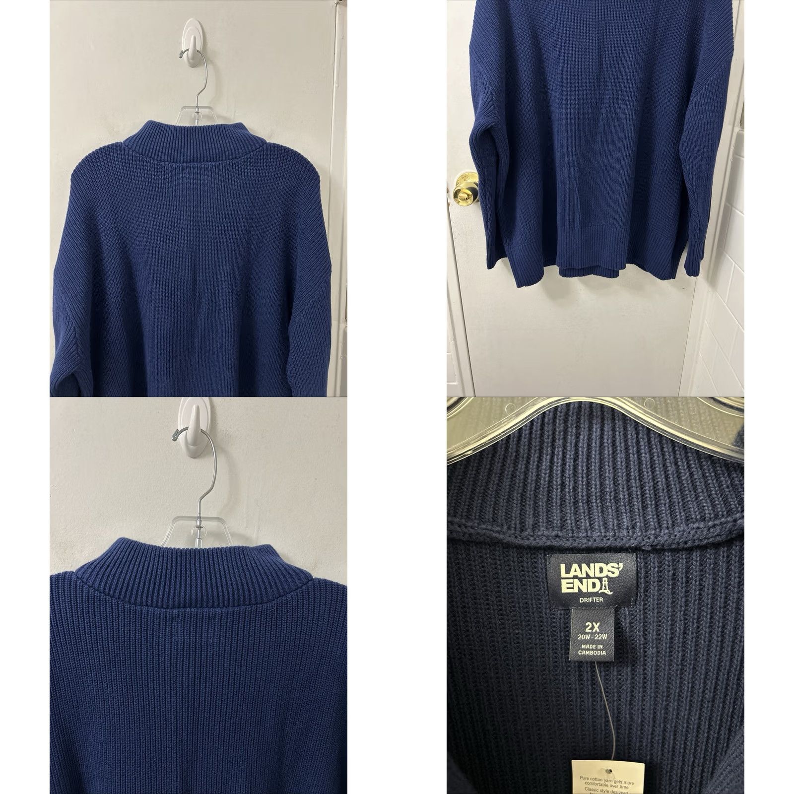 Lands' End Lands End Drifter Sweater Womens 2X Navy Blue Cotton Ribbed 1/4 Zip Pullover NWT Size XXL / US 16-18 / IT 52-54 - 8 Thumbnail