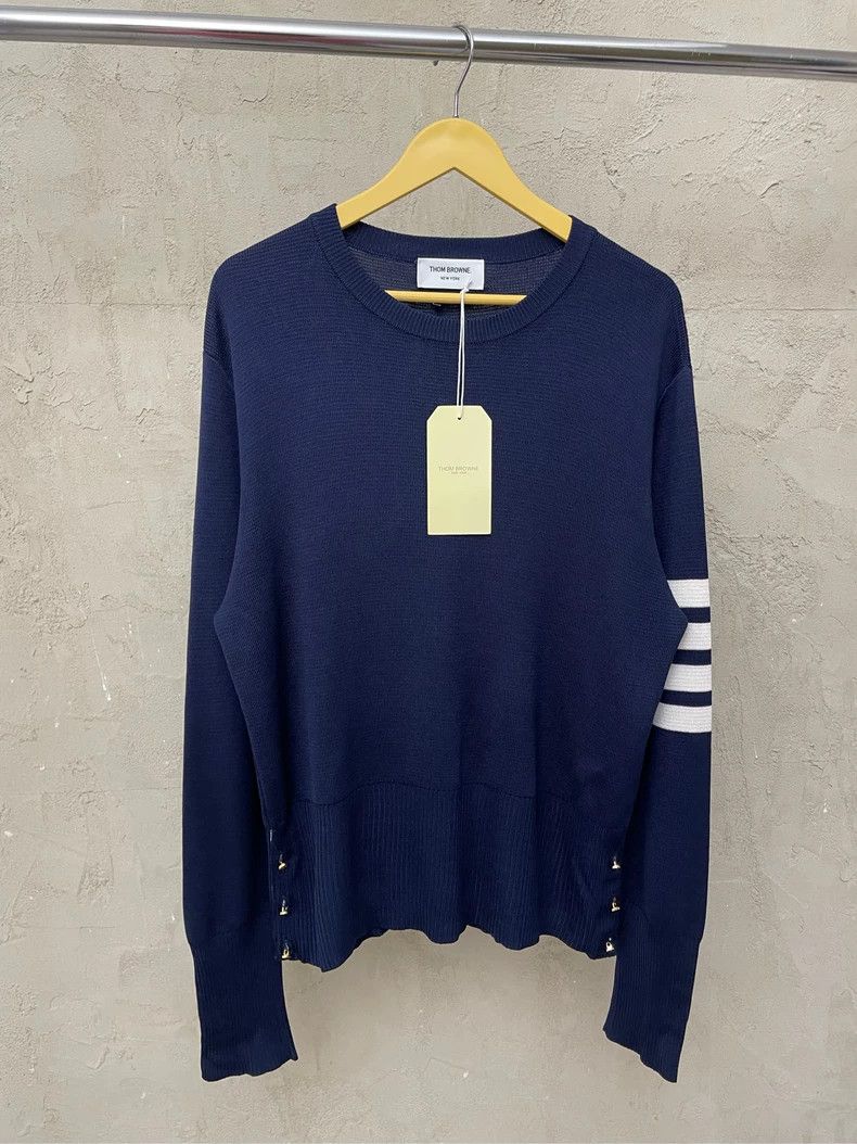 Thom Browne Thom browne Dark blue gold button four-striped knitted swea Size US XS / EU 42 / 0 - 1 Thumbnail