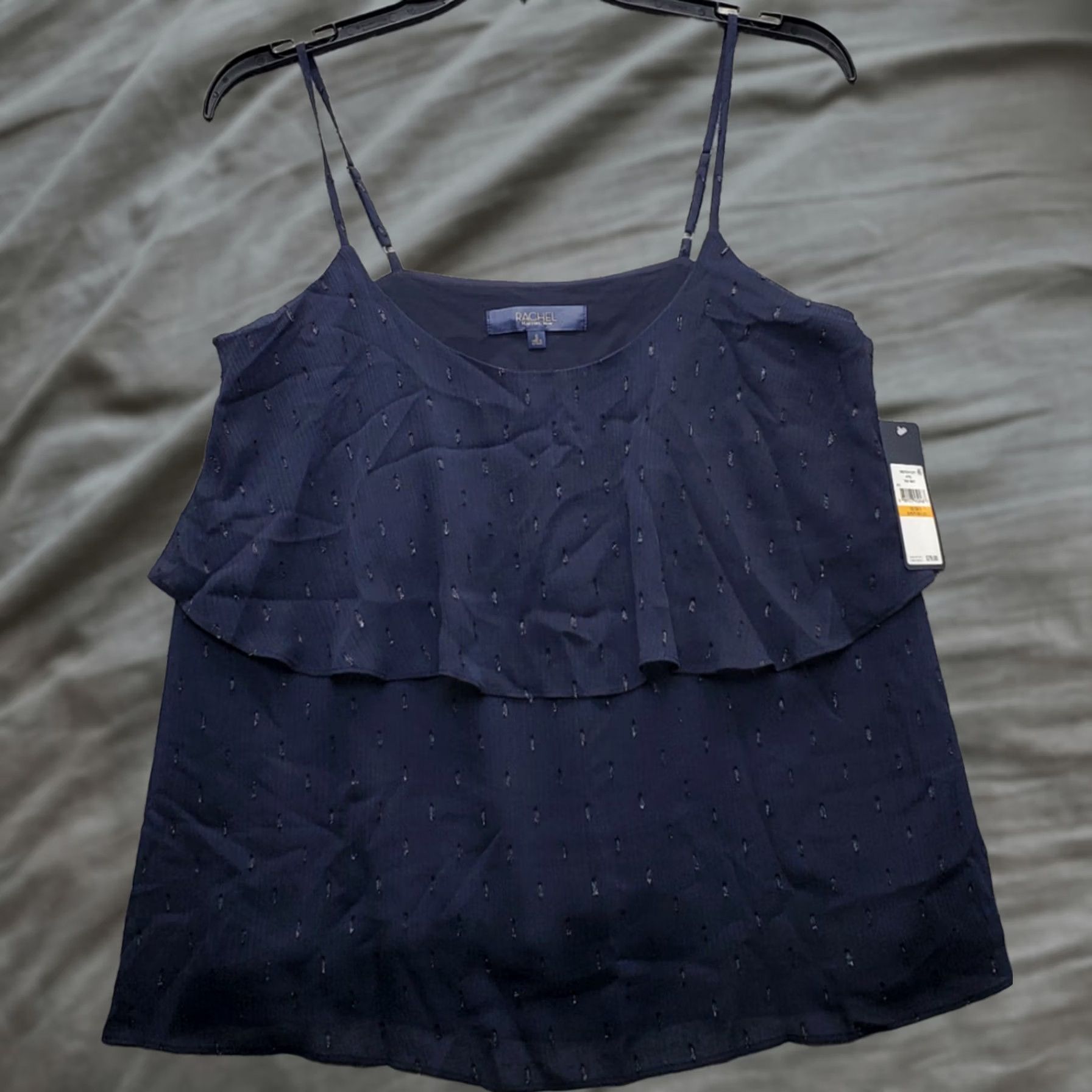 Vintage Rachel Roy Camisole Top Womens Small Blue Austen Tiered Layered Spaghetti Straps Tank Sleeveless, Casual, Summer, Spring, XS? Size S / US 4 / IT 40 - 1 Thumbnail