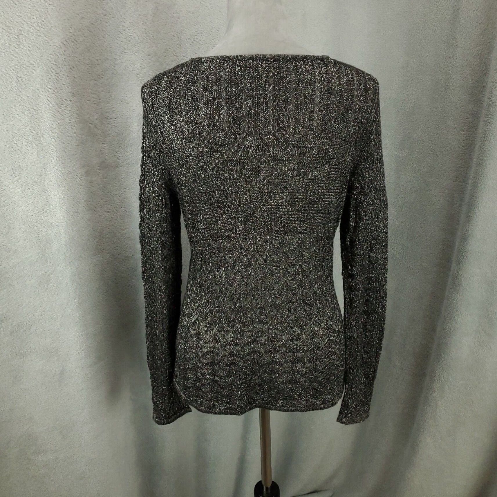 J. Jill J. Jill Wool Blend Open Knit Sweater Medium Gray Lightweight Pullover Knit Breathable Boho Classic Preppy Womens Size M / US 6-8 / IT 42-44 - 3 Thumbnail