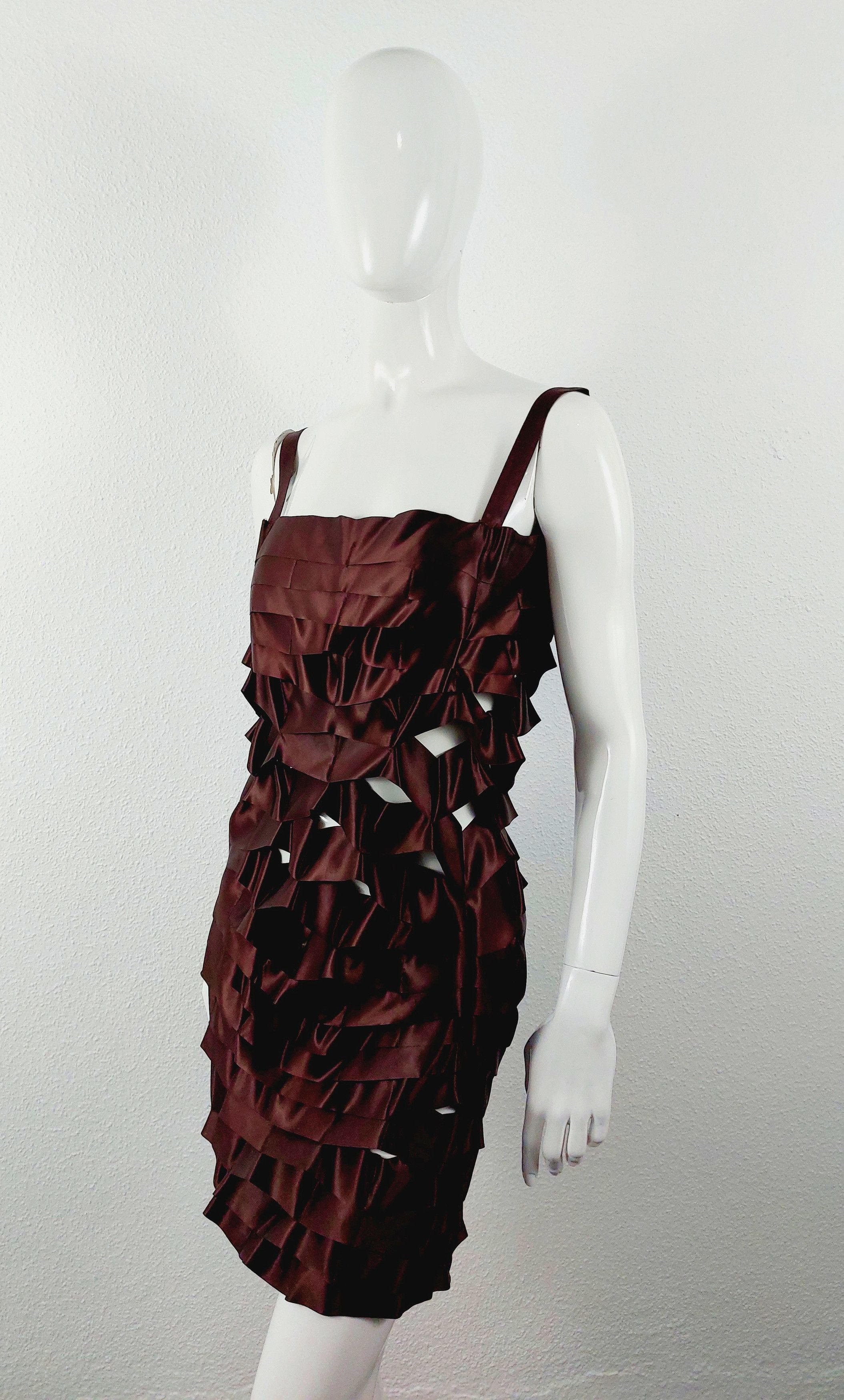 Issey Miyake Vintage Issey Miyake Bronze Satin Ribbon Cage Dress, 1990s Size XS / US 0-2 / IT 36-38 - 8 Thumbnail
