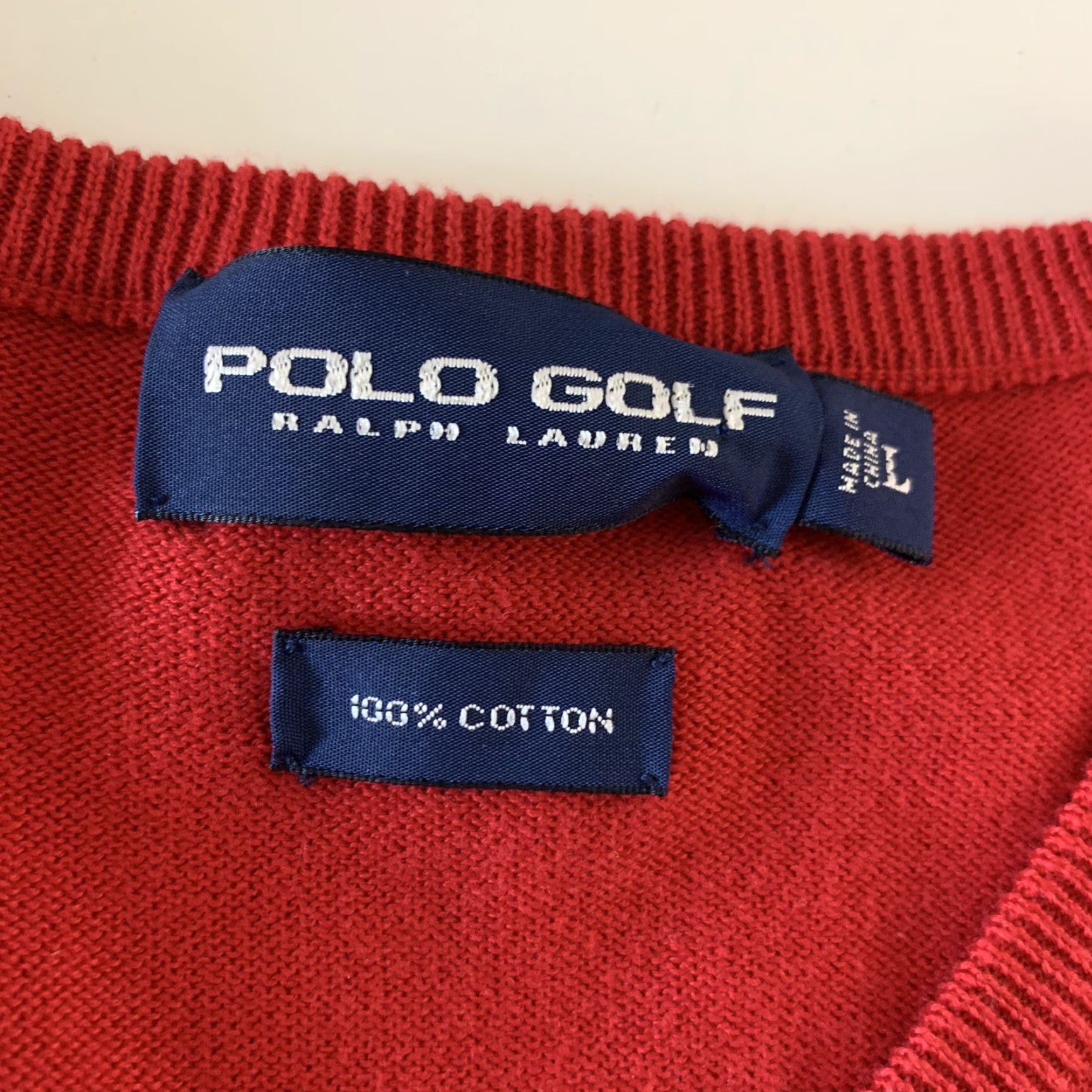 Vintage Polo Golf Men’s V-Neck Cotton Pullover Sweater Red L Size US L / EU 52-54 / 3 - 3 Thumbnail