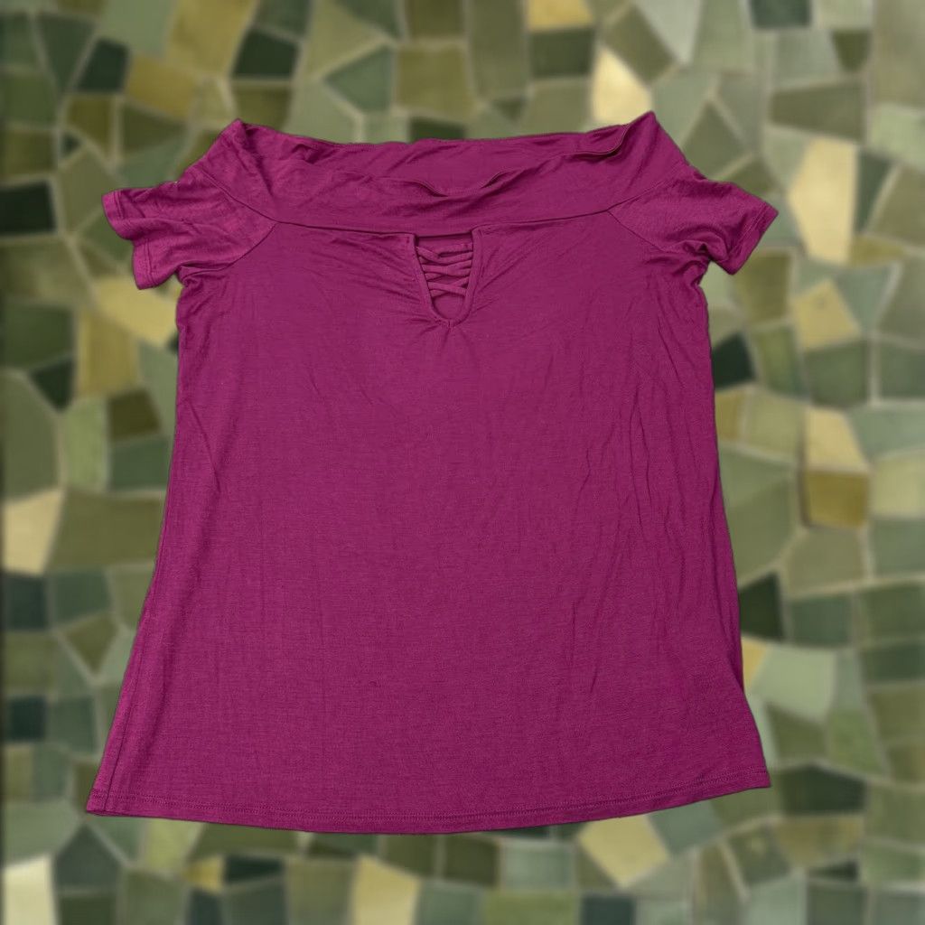 Vintage Rock & Republic Shirt Womens Medium Purple Off Shoulder Lattice Cutout Size M / US 6-8 / IT 42-44 - 1 Thumbnail